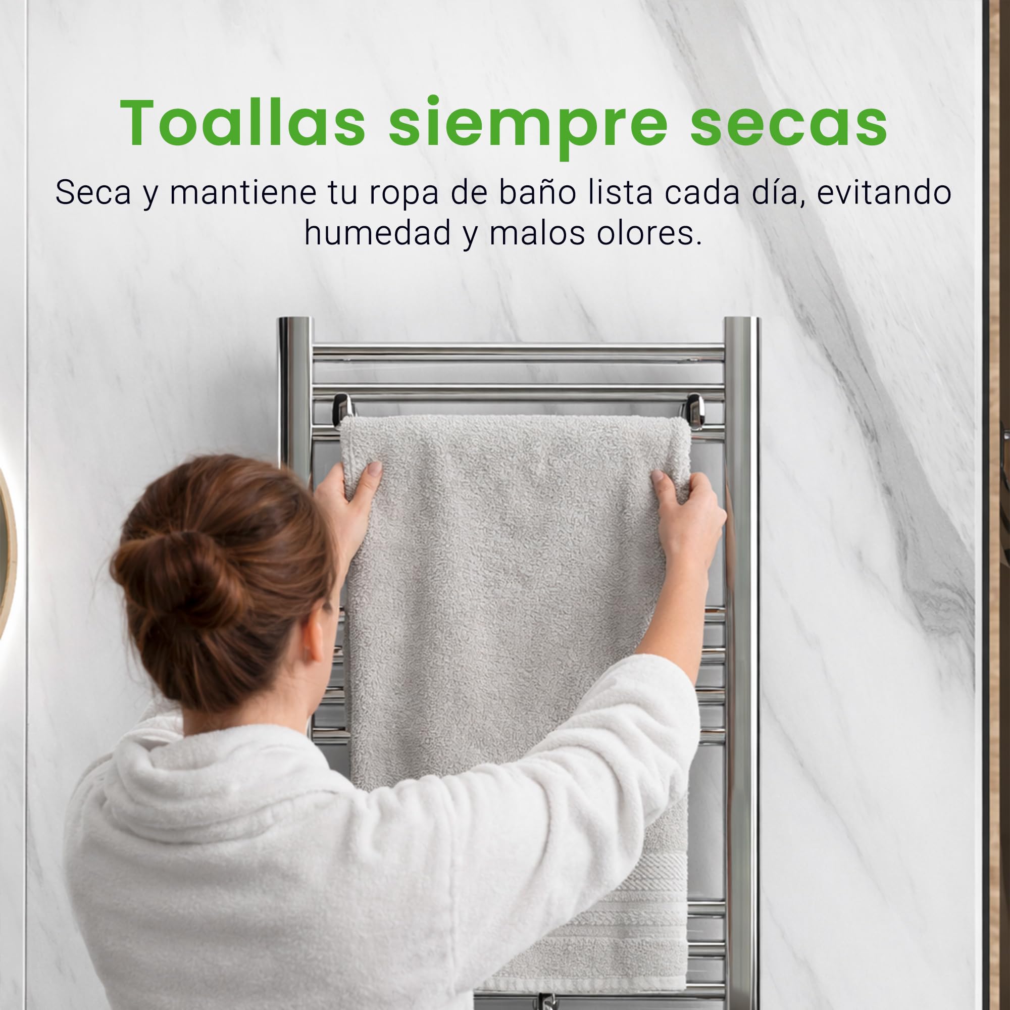 ROINTE Calientatoallas Elba Plus, Secatoallas Eléctrico Digital 19 Tubos, Acero, Blanco RAL 9016, 121.5x50x9.5 cm, 500W, Panel LCD Táctil