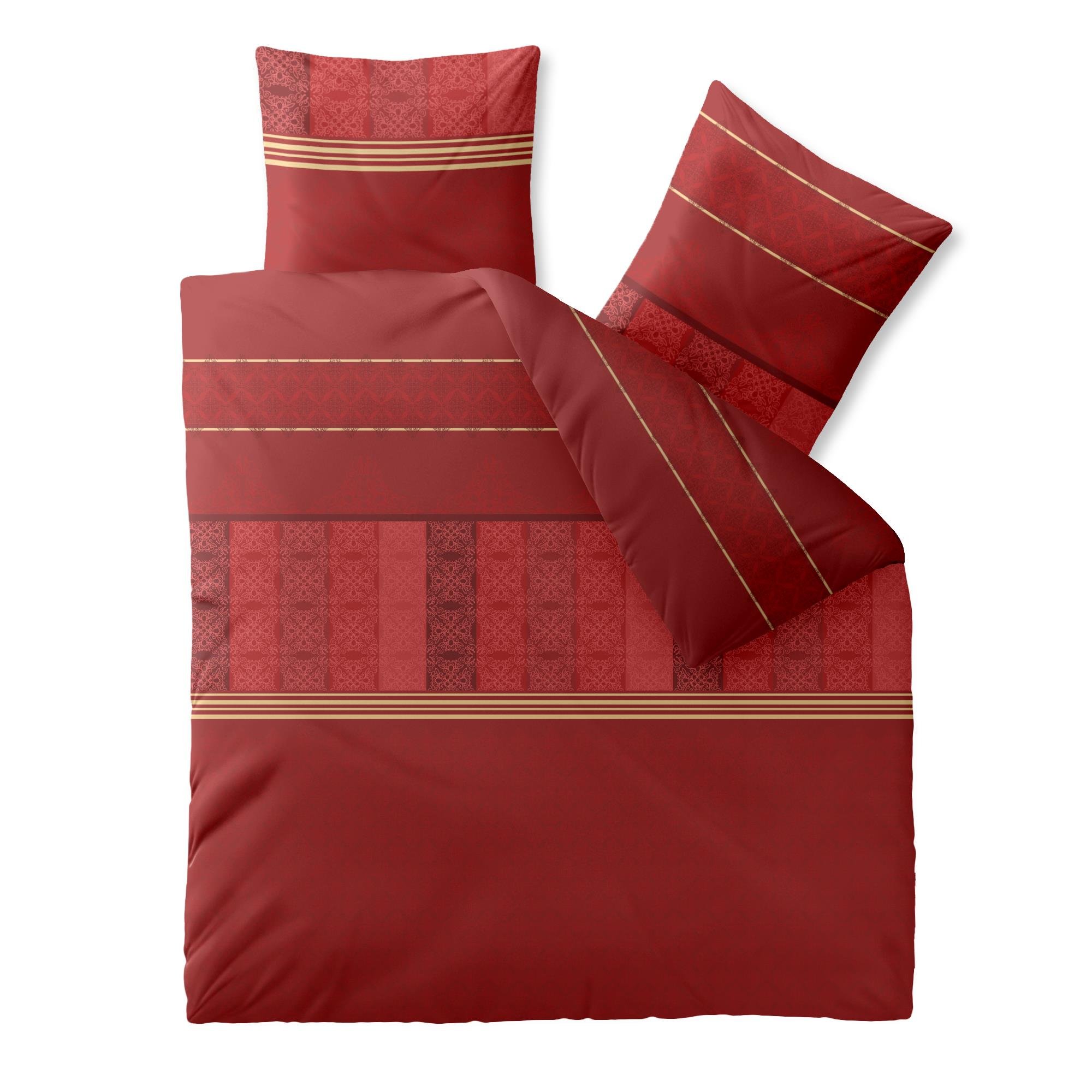 CelinaTex Fashion Bettwäsche 200x200 cm 3teilig Baumwolle, Bettgarnitur für Sommer und Winter, Ganzjährig, Bettbezug, Bettenset, Schöner Wohnen Susan Streifen Ornament Rot Beige