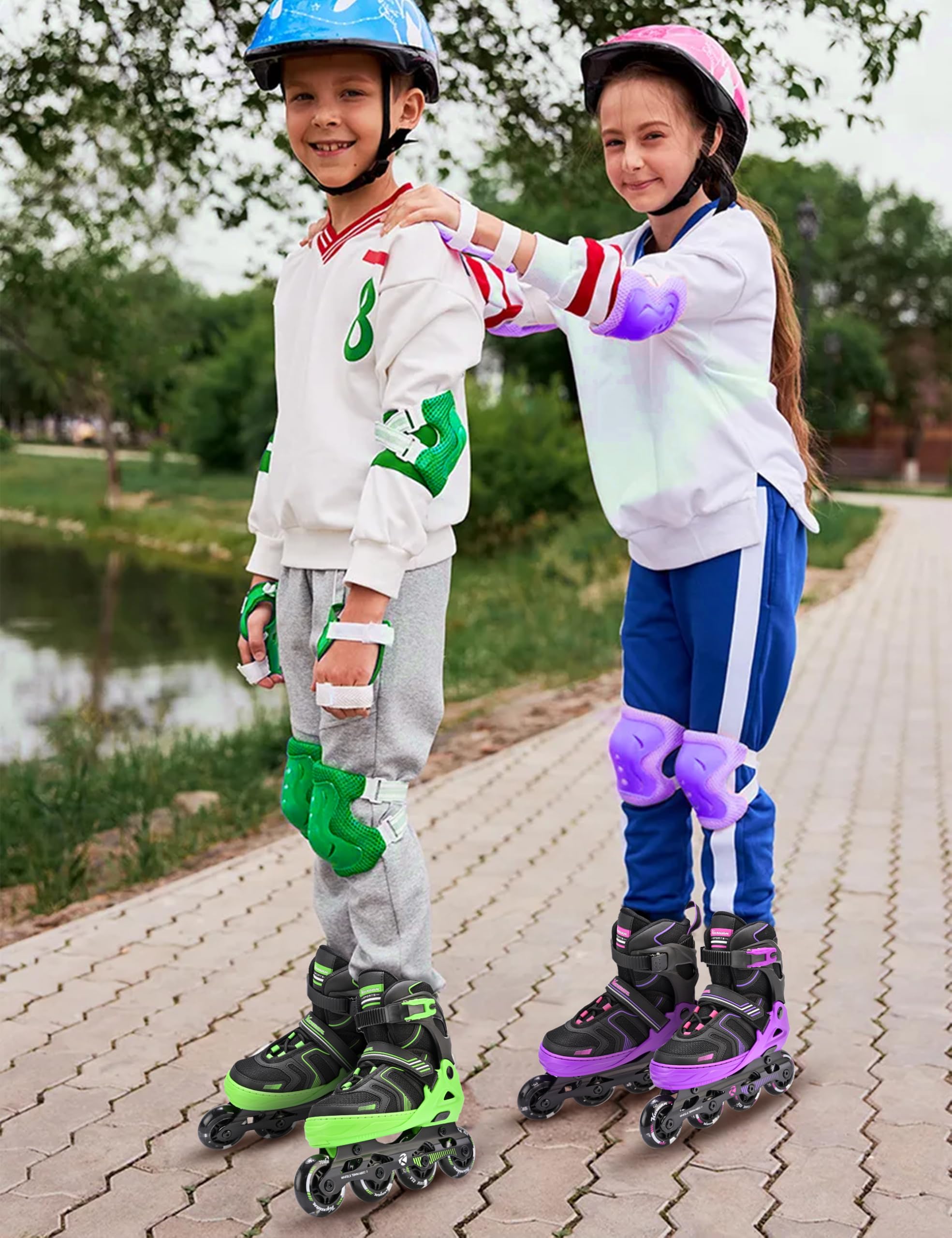 Kuxuan Skates Pattini regolabili in linea per ragazzi ragazze bambini con ruote luminose, pattini adolescenti per principianti donne