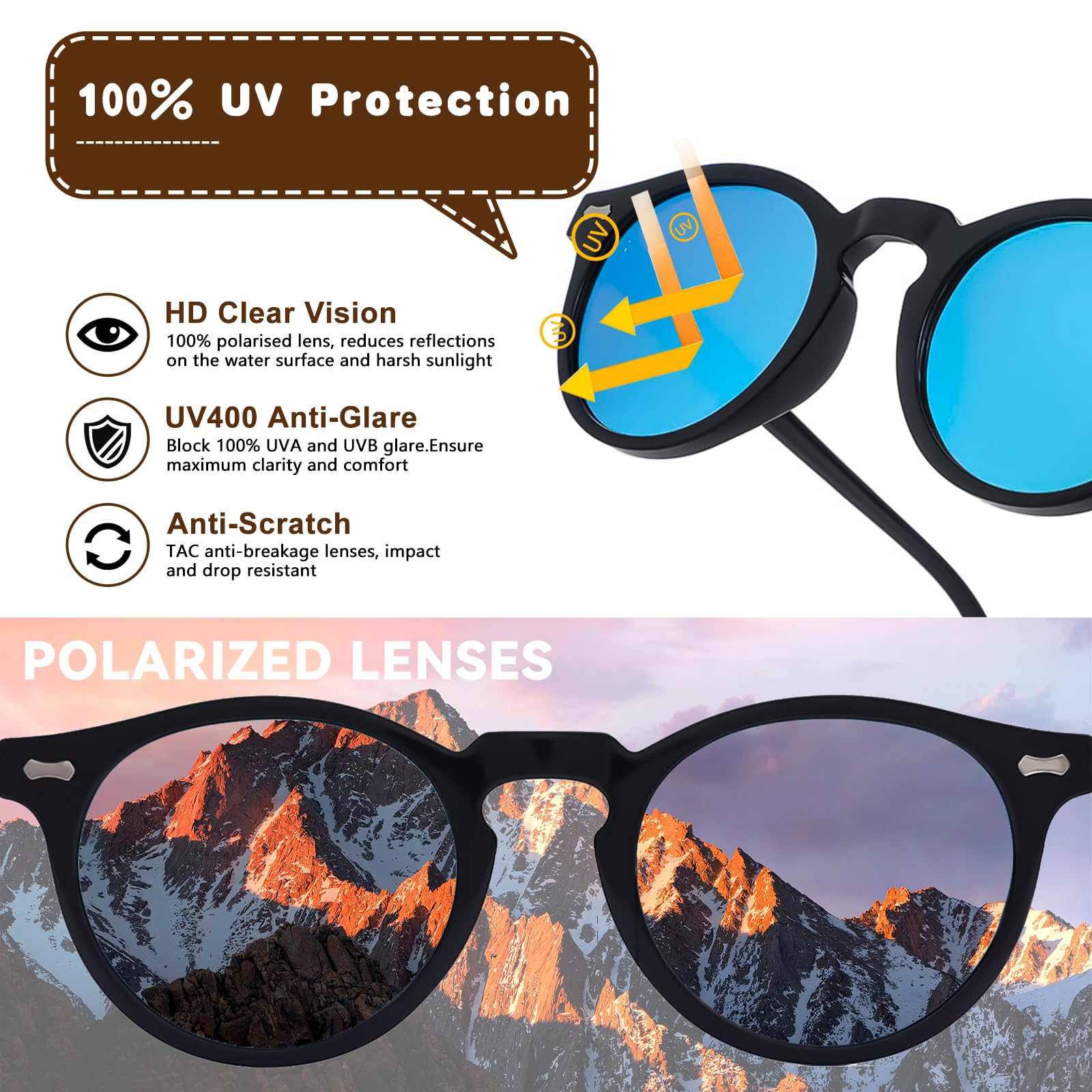 Occhiali da sole per bambini, ragazze, ragazzi, polarizzati, rotondi, a specchio, protezione UV400, occhiali da sole per bambini dai 3 ai 12 anni