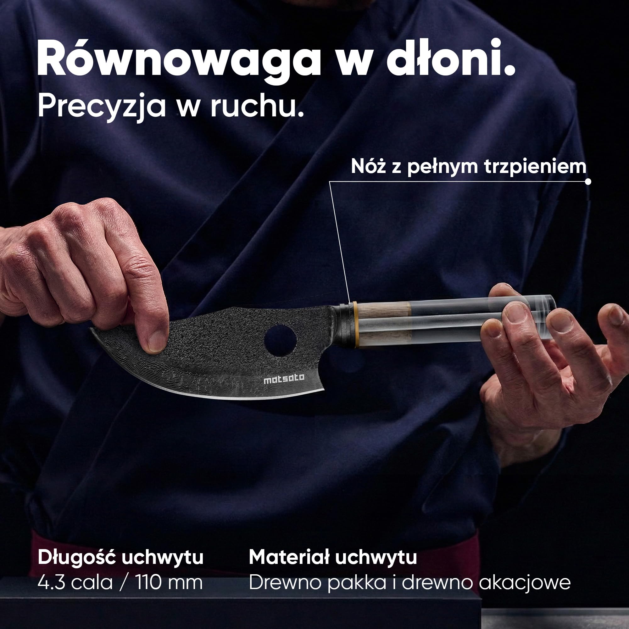 Matsato Osuren Nóż Kuchenny Stal Japońska Wzór Damasku | Ostrze 16 cm. Ergonomiczna rączka z drewna pakka i akacji. Mycie ręczne.