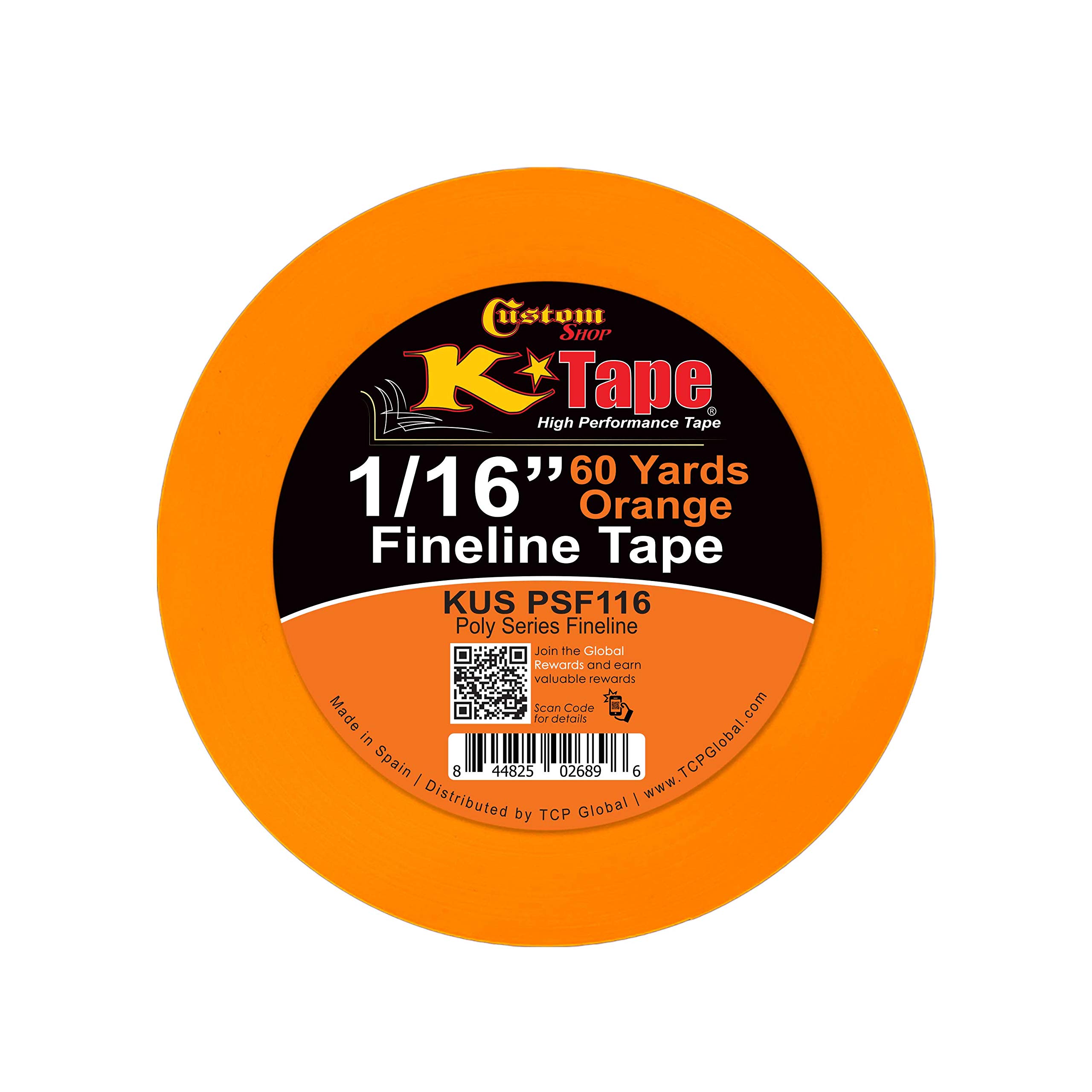 Custom Shop 1/4" Fine Line Tape Fineline Masking Tape Polytape Orange 1/4" X 60 Yard Roll 1/16" PSF116