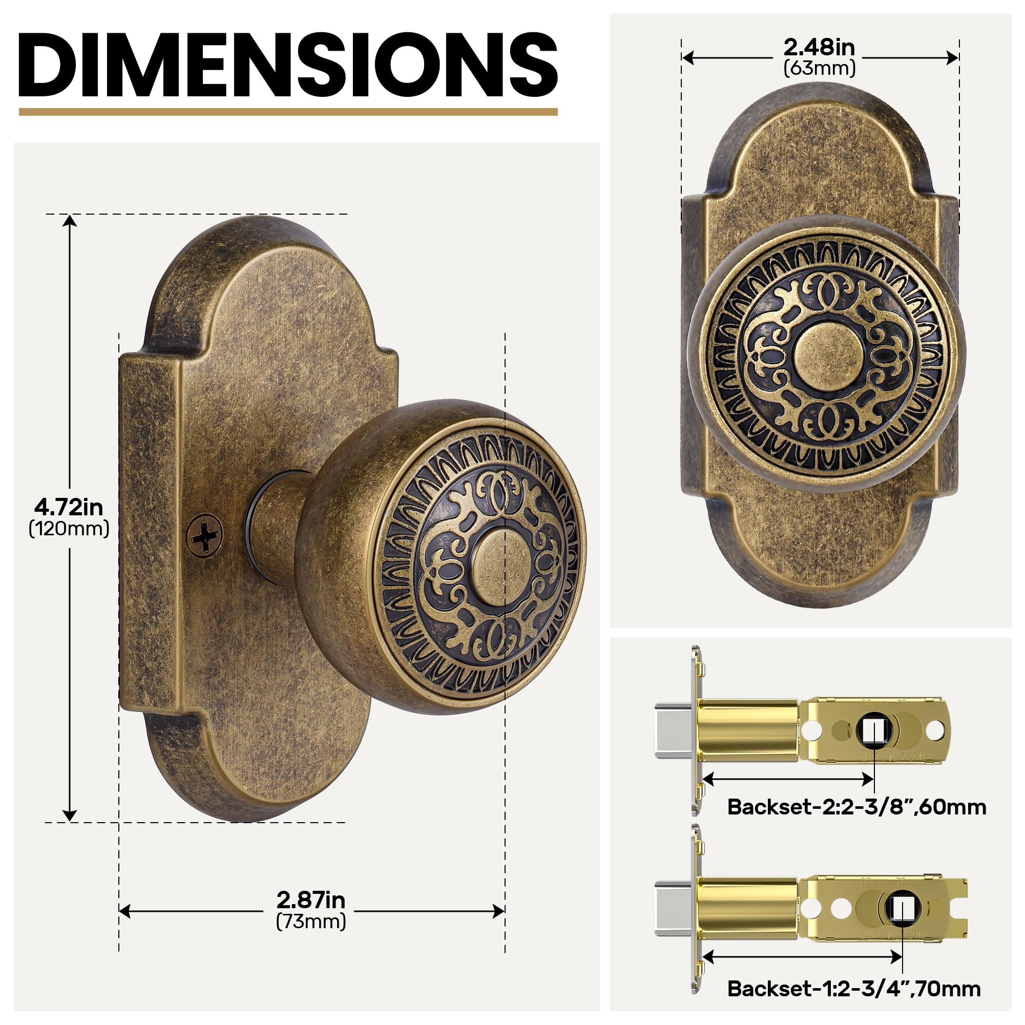 Antique Brass Door Knobs - Vintage Style -3