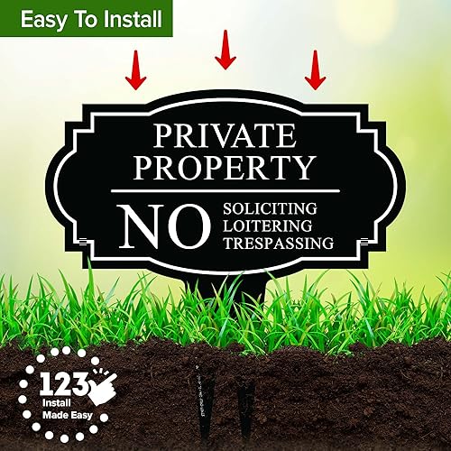 Miniatura 5 de Señal de propiedad privada No Soliciting Loitering Trespassing Inground de 13 x 13 pulgadas, sin óxido, ACM, resistente a la decoloración, fabricado