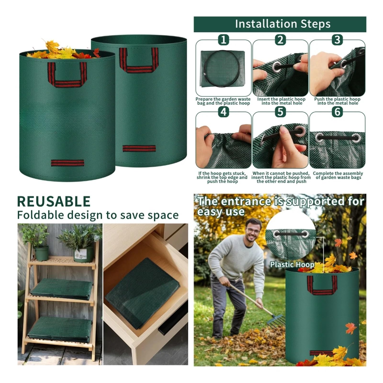 Bolsa For Residuos De Jardín, 120/300/500 L, Grande, Reutilizable, Impermeable, For Hojas, Malezas, For, Almacenamiento para hojas, restos vegetales(500L)