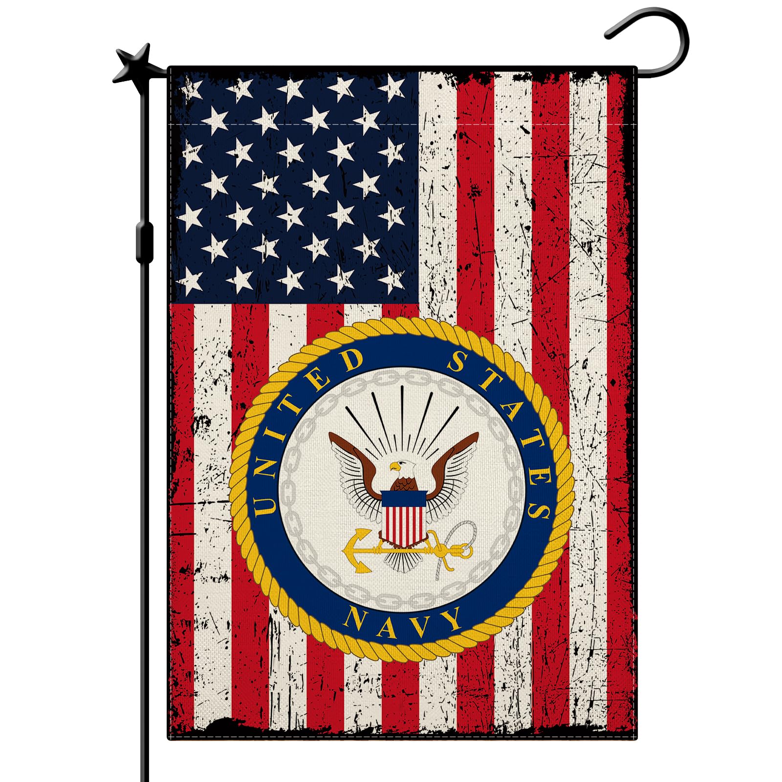 CMEGKE Navy Garden Flag Navy Emblem Garden Flag, US Navy Military Flags for Veteran Memorial Day Vertical Double Sided Patriotic USA Home Outside Yard Decor 12.5 x 18 In