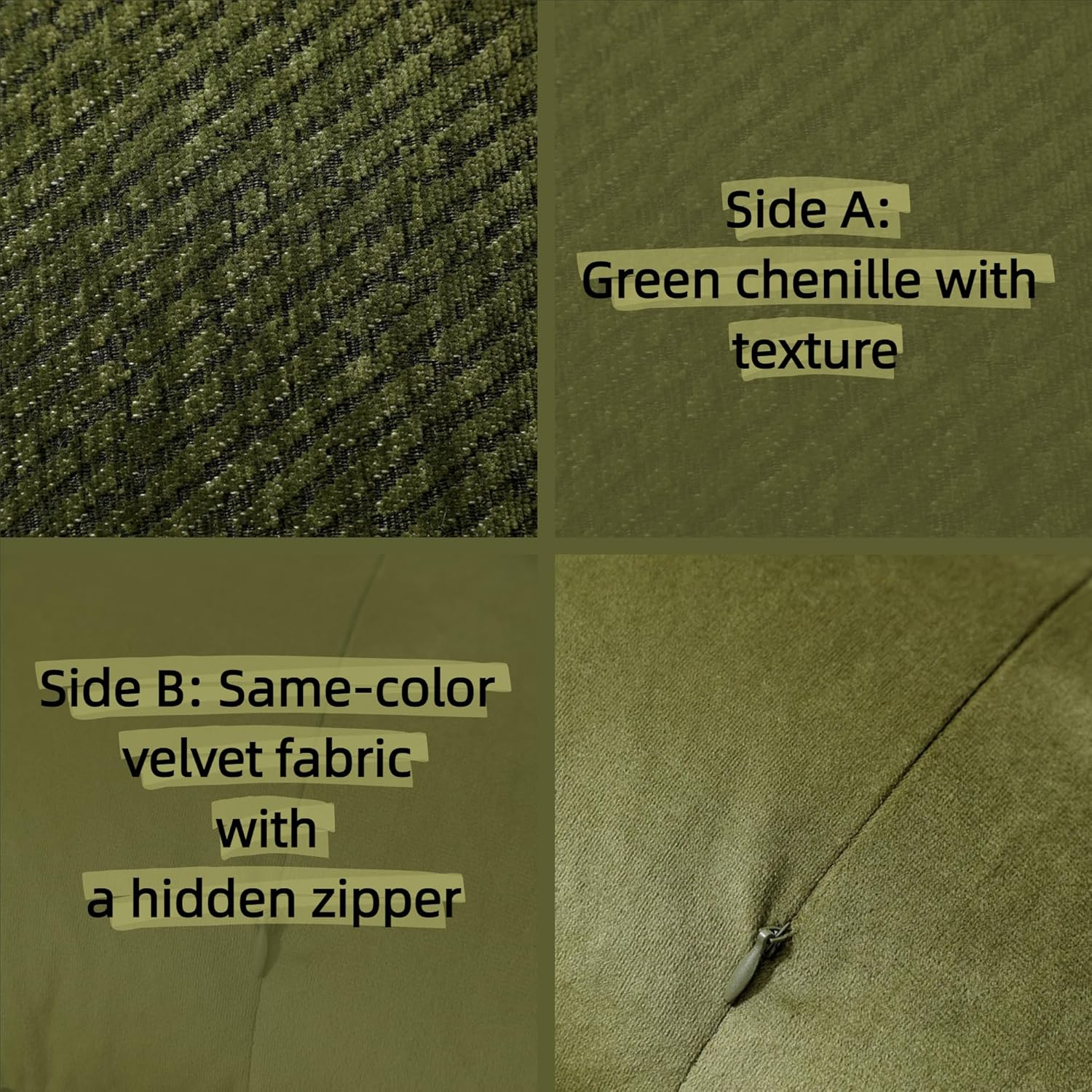 Olive Green Chenille Pillow Covers 18x18 Inches, 2-Pack Decorative Throw Pillow Covers with Textured Weave and Cotton Trim, Perfect for Sofa, Living Room, and Bedroom Home (Green, 18‘’×18")