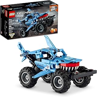 LEGO Technic Monster Jam Megalodon Building Set, 2 in 1 Pull Back Shark Truck to Lusca Low Racer Car Toy, DIY Building Toy Ideas for Outdoor Play for Kids, Boys, and Girls Ages 7 and Up, 42134