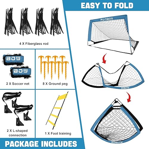 Miniatura 3 de RUNBOW Portería de fútbol portátil para niños de 6 x 4 pies, 4 x 3 pies, red de fútbol para práctica de patio trasero con bolsa de transporte