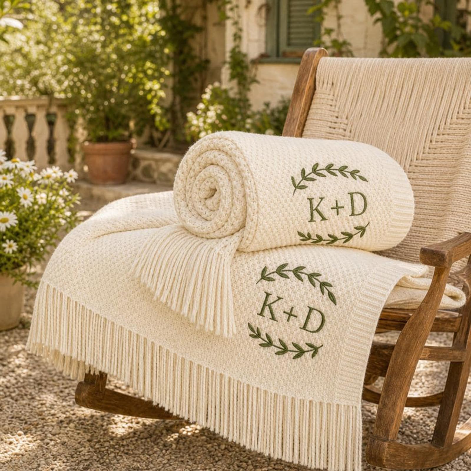 Manta bordada personalizada para boda, regalo de inauguración de la casa para parejas casadas, regalo para el hogar de recién casados, manta de punto con borlas, regalo para matrimonio (150