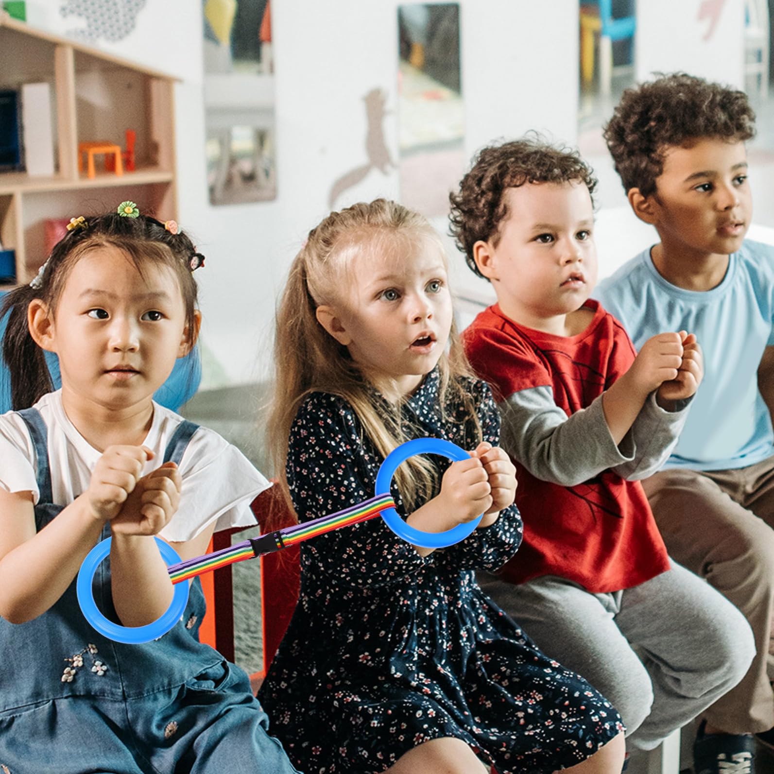 12 piezas Cuerda de Seguridad Infantil con Asas Redondas Desmontables y Anillas Plásticas Correa para Paseos y Actividades Escolares Protección Grupo para Guardería y Exterior