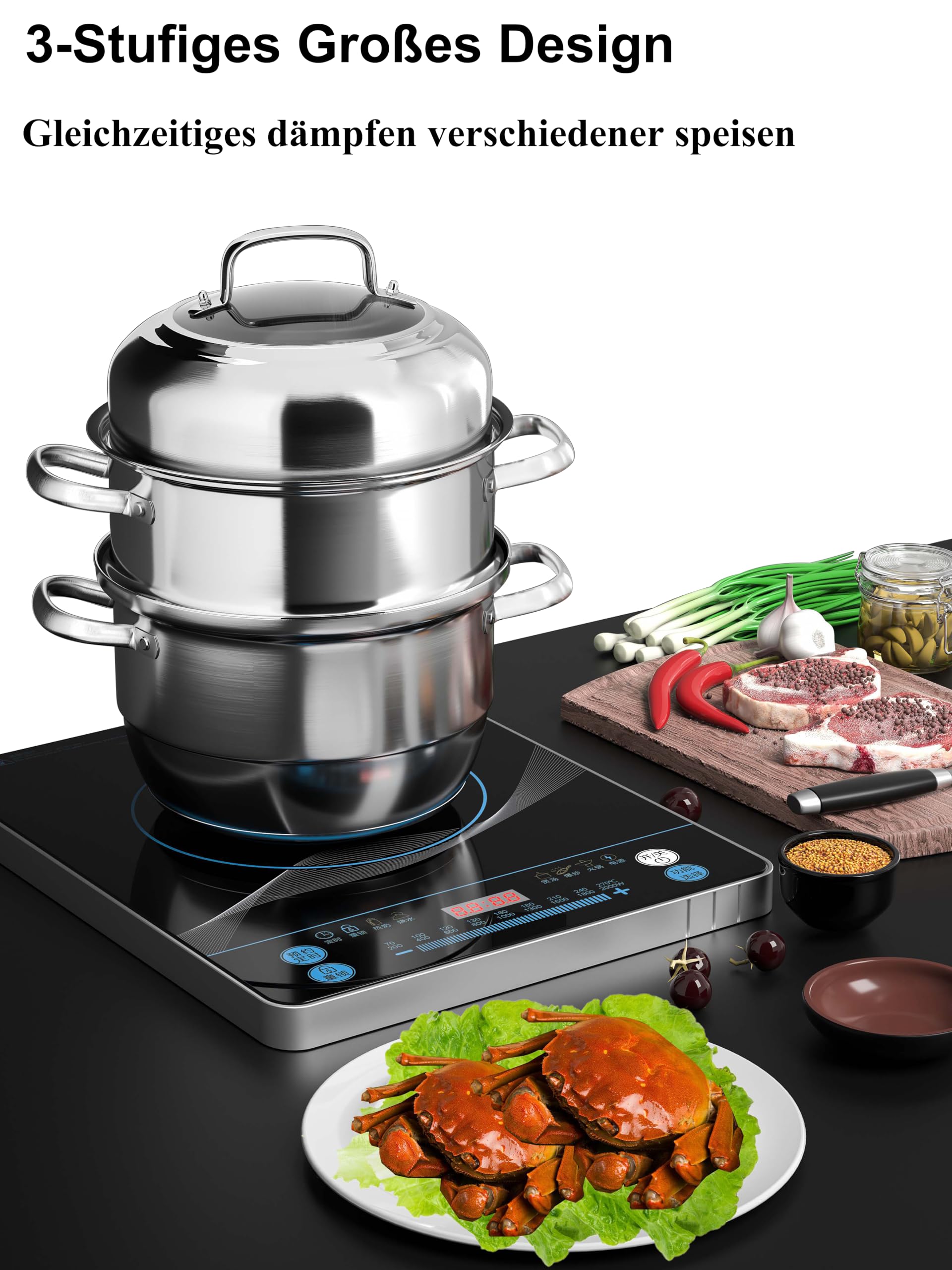 VENTION Dampfgarer Topf Induktion, Kartoffeldämpfer 28 cm, Dampfgarer Kochtopf Edelstahl 3 Etagen, Dampfgartopf, Couscous Topf 7,7L