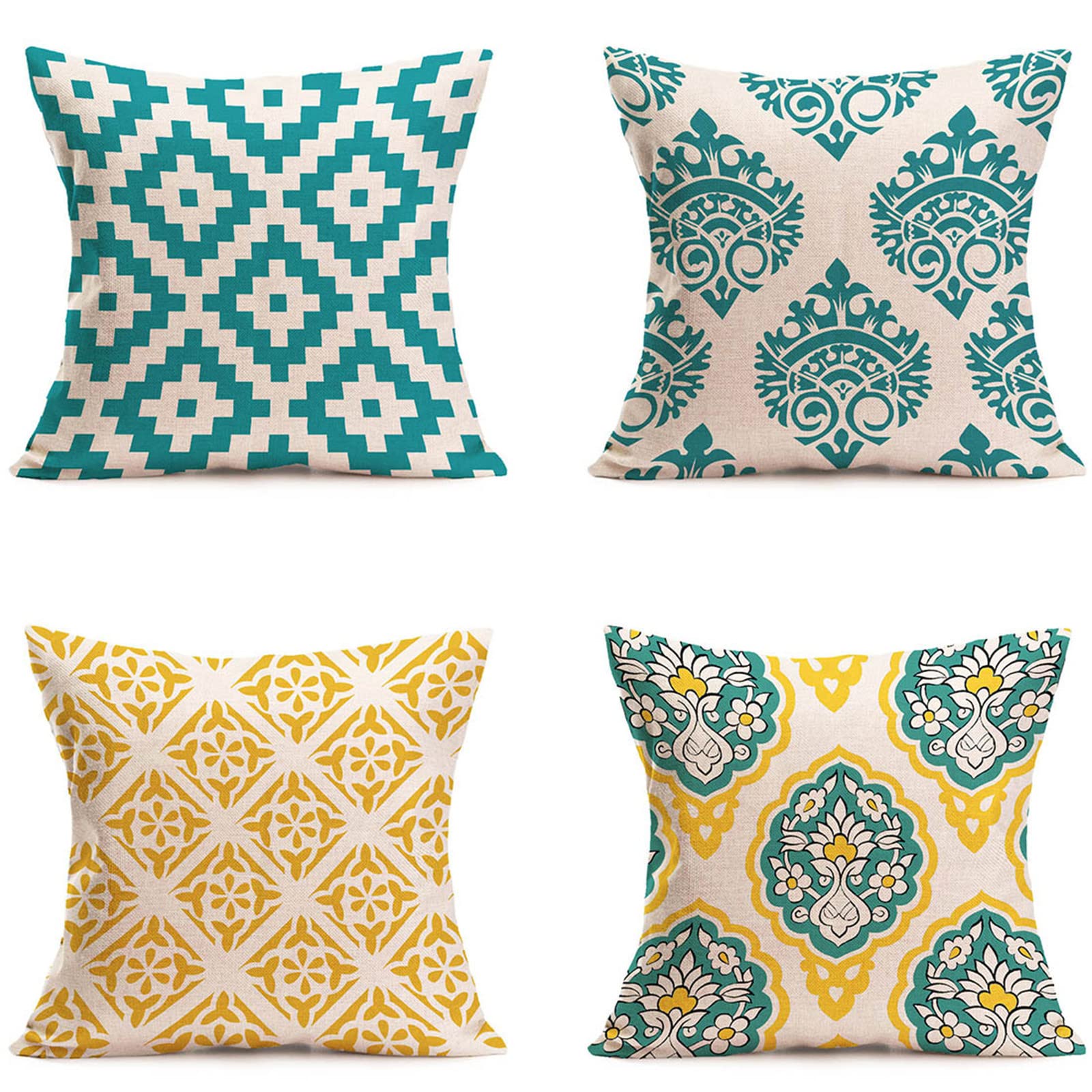Housse de coussin 50x50 turquoise en lin pour canapé et salon