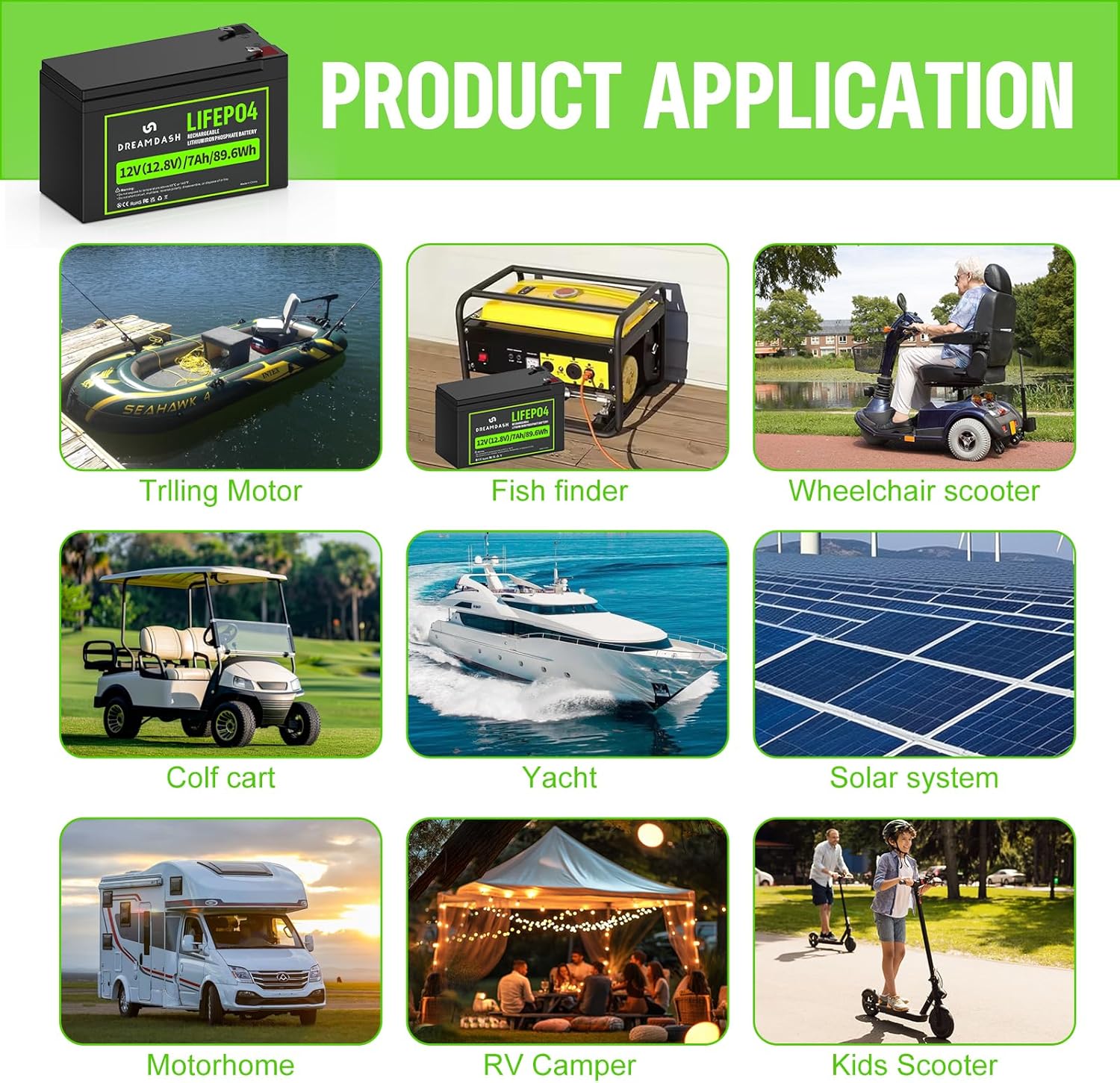 12V 7Ah Lithium LiFePO4 Deep Cycle Battery,Up to 5000+ Deep Cycles,IP67 Waterproof 12V Lithium Battery,Built-in BMS,For Solar Powar,Camera,Lighting,Power Wheels,Fish Finder,Ride on Toys - Image 10