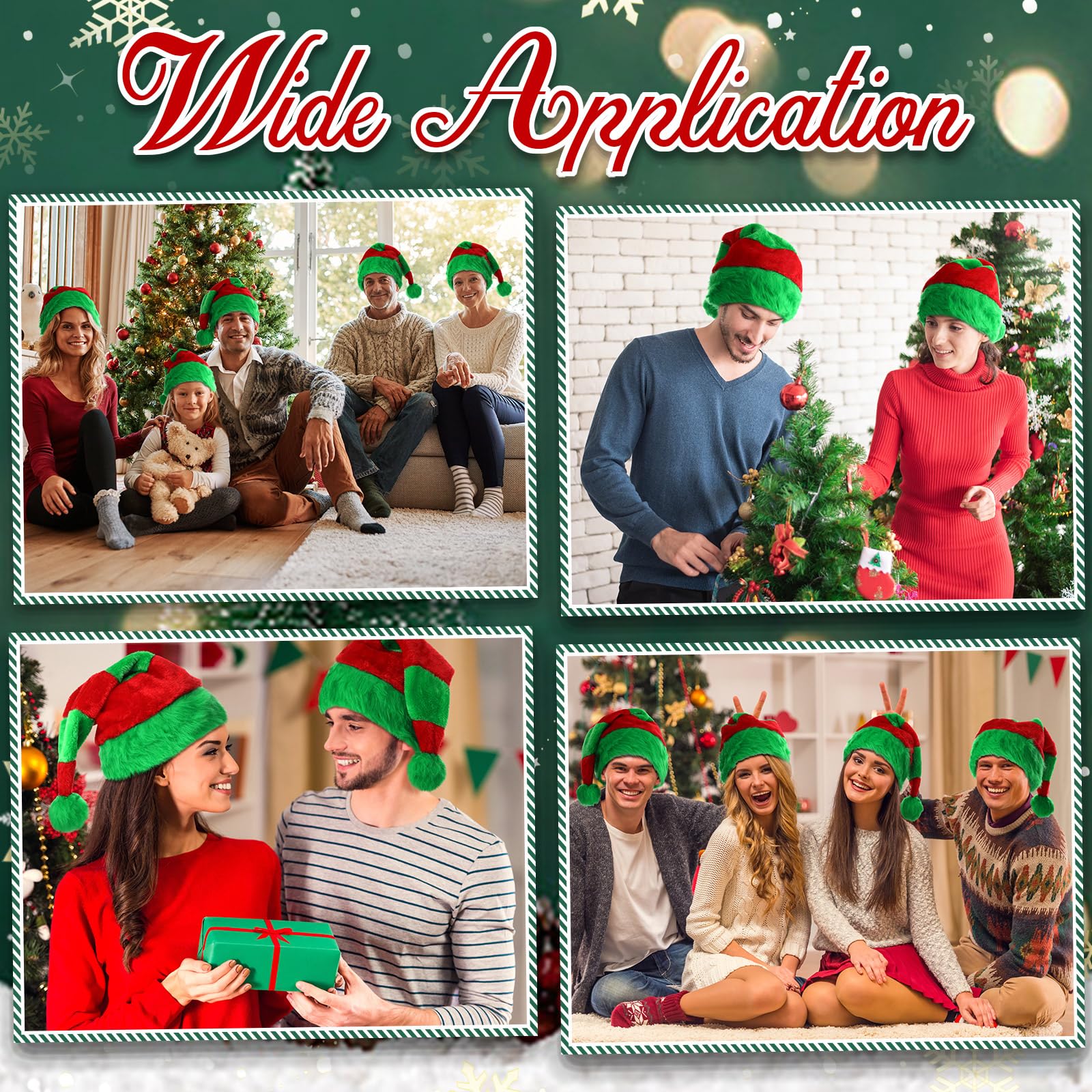 Kenning Sombrero de Papá Noel, 4 piezas, sombrero de Navidad a rayas verdes y rojas, sombrero de Papá Noel de felpa de Papá Noel, sombrero de elfo de Navidad esponjoso para mujeres y hombres