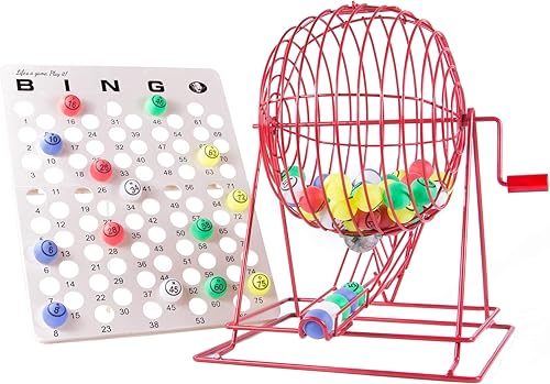 Juego de bingo profesional con jaula de bingo extra grande 19 pulgadas de alto bolas de bingo de ping pong de una cara y tabla de bingo maestro