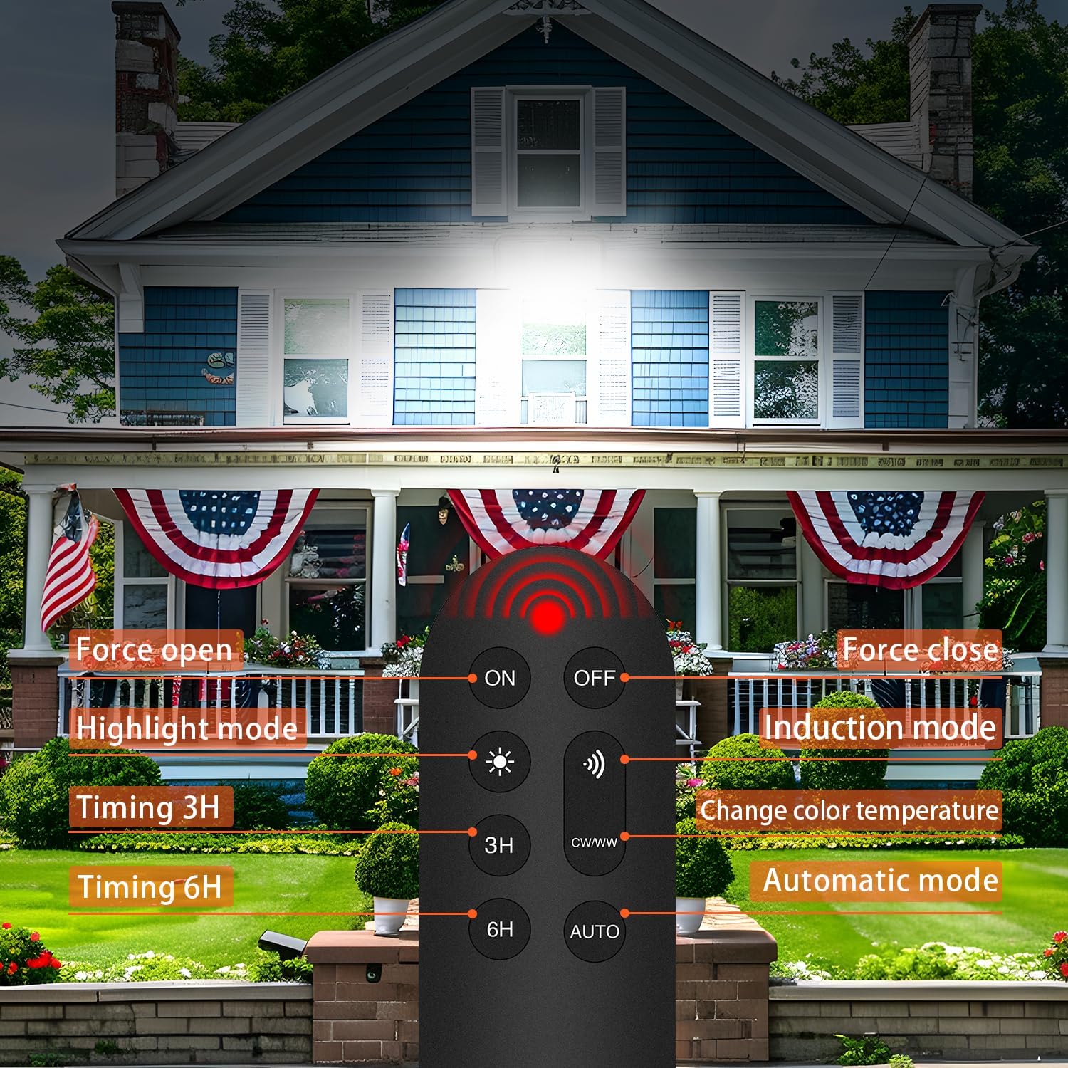 Solar Flood Light with Motion Sensor and Remote Control, 3 Color Temperature Adjustable, IP65 Waterproof, Outdoor Security Light for Yard, Patio, Garage