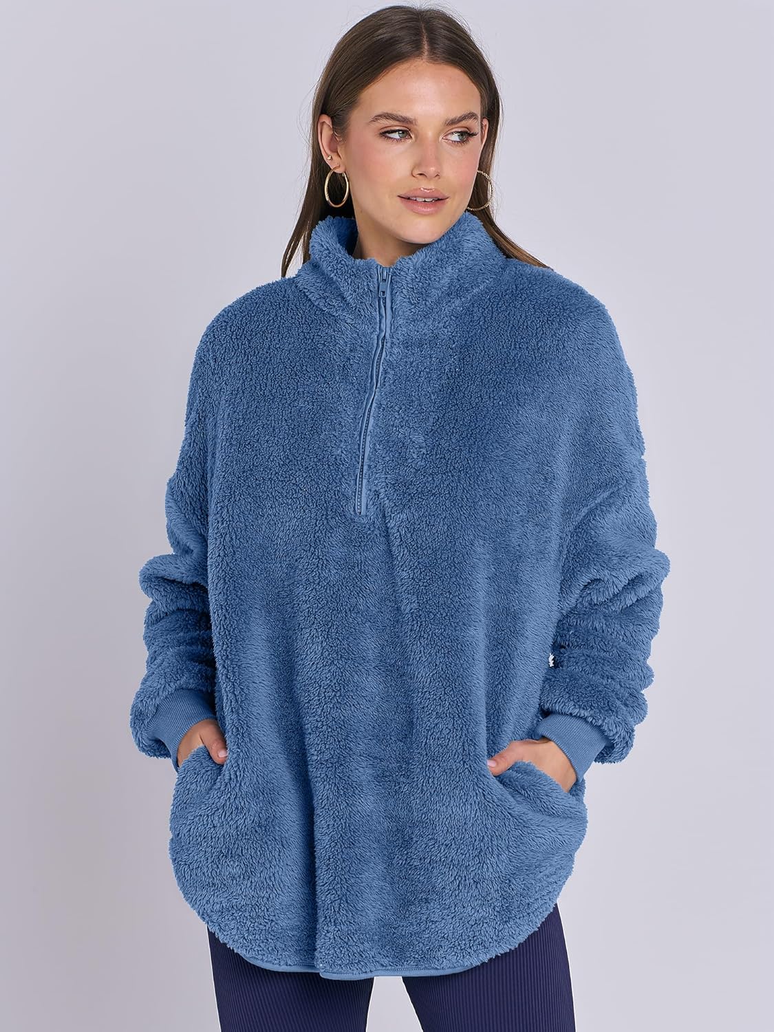 ANRABESS Women's Sweatshirt Sherpa Fuzzy Fleece Zip Up Hoodies Cozy Pullover Soft Sweaters Tops 2025 Fall Trendy Clothes - Image 2