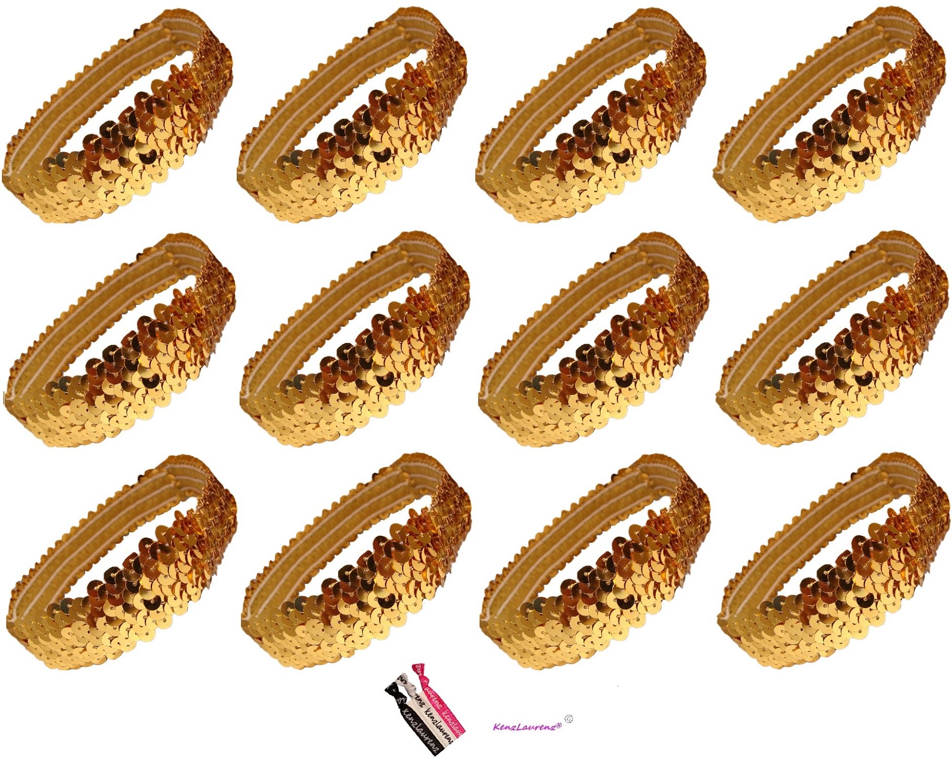 Kenz Laurenz12 Sequin Headbands U PICK (Available in LOTS of COLORS) Elastic Stretch Sparkly Fashion Headband for Teens Girls Women Softball Pack Volleyball Basketball Dance Set Sports Teams Store By Kenz Laurenz (12 Gold)