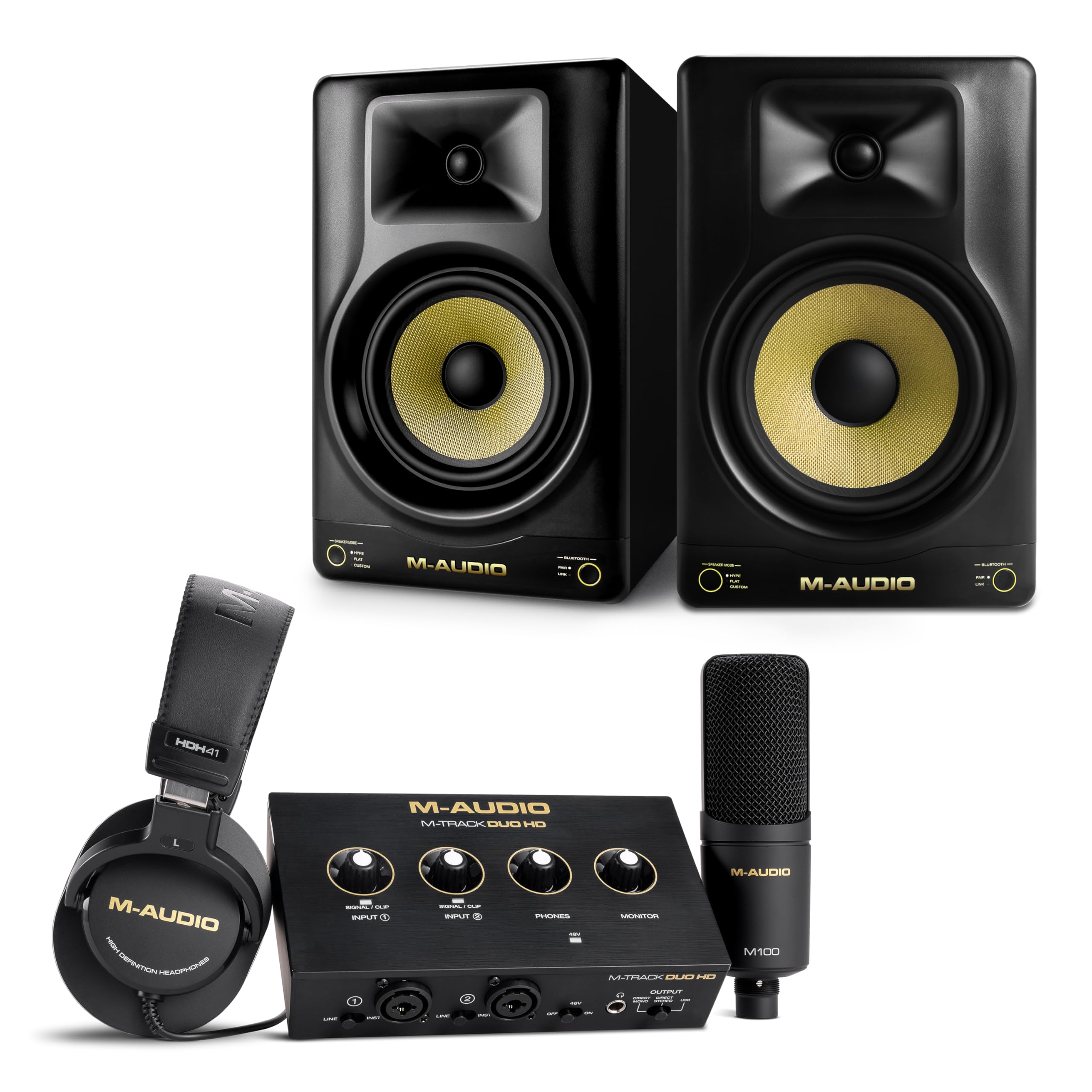 M-AUDIO Pack Paire de Moniteurs de Studio Forty Eighty avec Interface Audio HD Double XLR pour Enregistrement Studio, Production Musicale, Podcasting, Streaming
