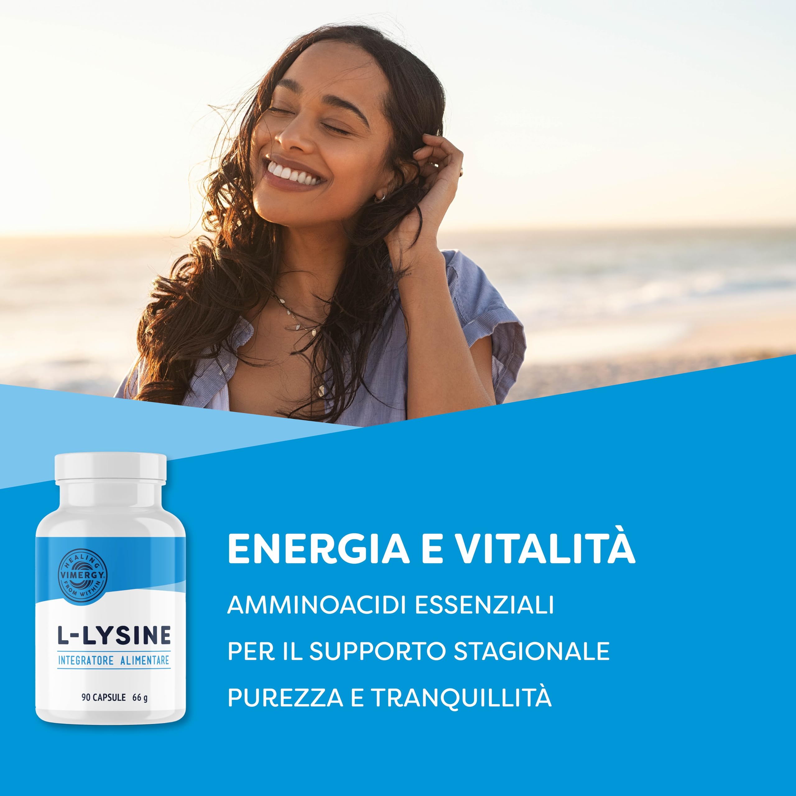 Vimergy L-Lysine 500 mg L-Lisina in Capsule, 90 Dosi – Amminoacido Essenziale – Capsula Vegana Senza Gelificanti - Senza OGM, Senza Glutine, Senza Gelatina, Kosher