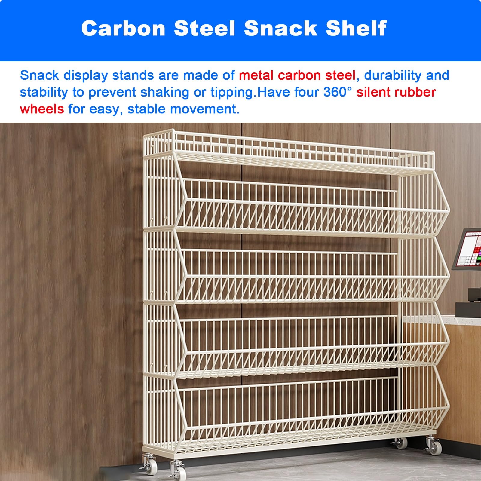 Snack-Regal im Supermarkt 5-lagiges Verkaufsdisplay-Rack, 140 cm hoher Snack-Organizer-Ständer for Bäckerei-Supermärkte und Privathaushalte, 23,6" 35,4" 47,2" langes Snack-Regal for kommerzielle Super