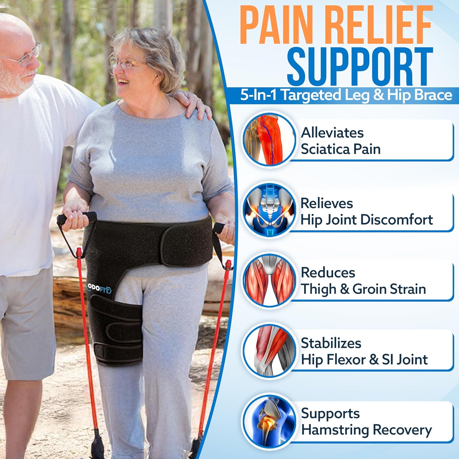5-in-1 Hip Brace for Women & Men Sciatica Pain Relief Devices - Adjustable Groin, Thigh, Hamstring Compression Wrap - Comfortable Support for Muscle Recovery, Mobility, Sciatica Hip Pain Relief Brace