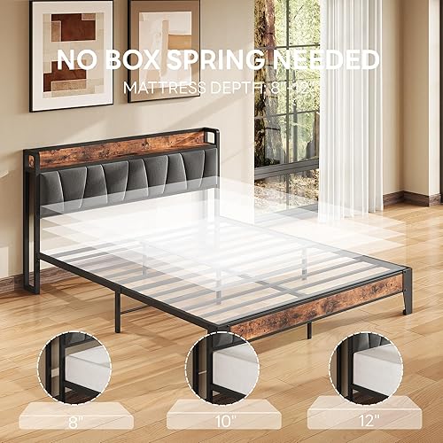 Miniatura 5 de LIKIMIO Queen Bed Frame, Storage Headboard with Charging Station, Solid and Stable, Noise Free, No Box Spring Needed, Easy Assembly