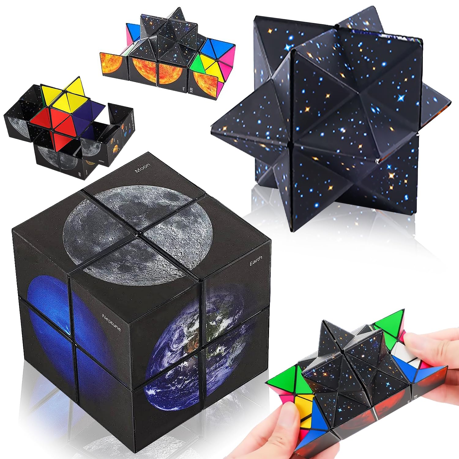 Aonuily Magic Cube, 2 in 1 Rubix Cube Infinity Cube Fidget Toy 3D Puzzle Cube Game for Kids and Adults Stress Relief Gift (Planet)