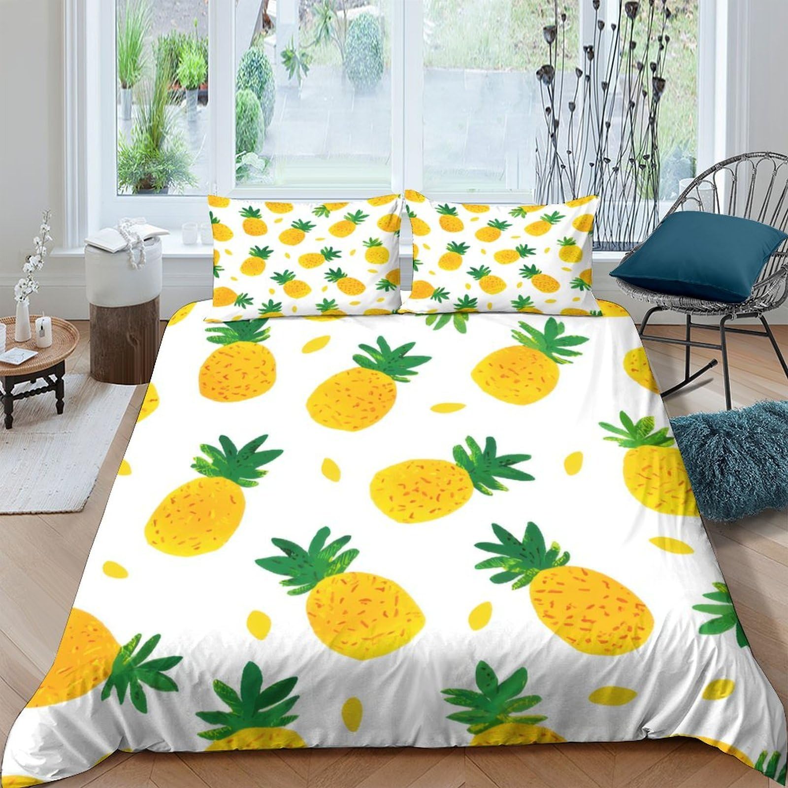 Ctjqhvkz Style-2 3D Printed Pineapple Pattern Fitted Sheet Microfiber Soft Yellow Fruit Bed Cover For Bedroom Dorm Mattress Protection Decor Single（135X200cm）