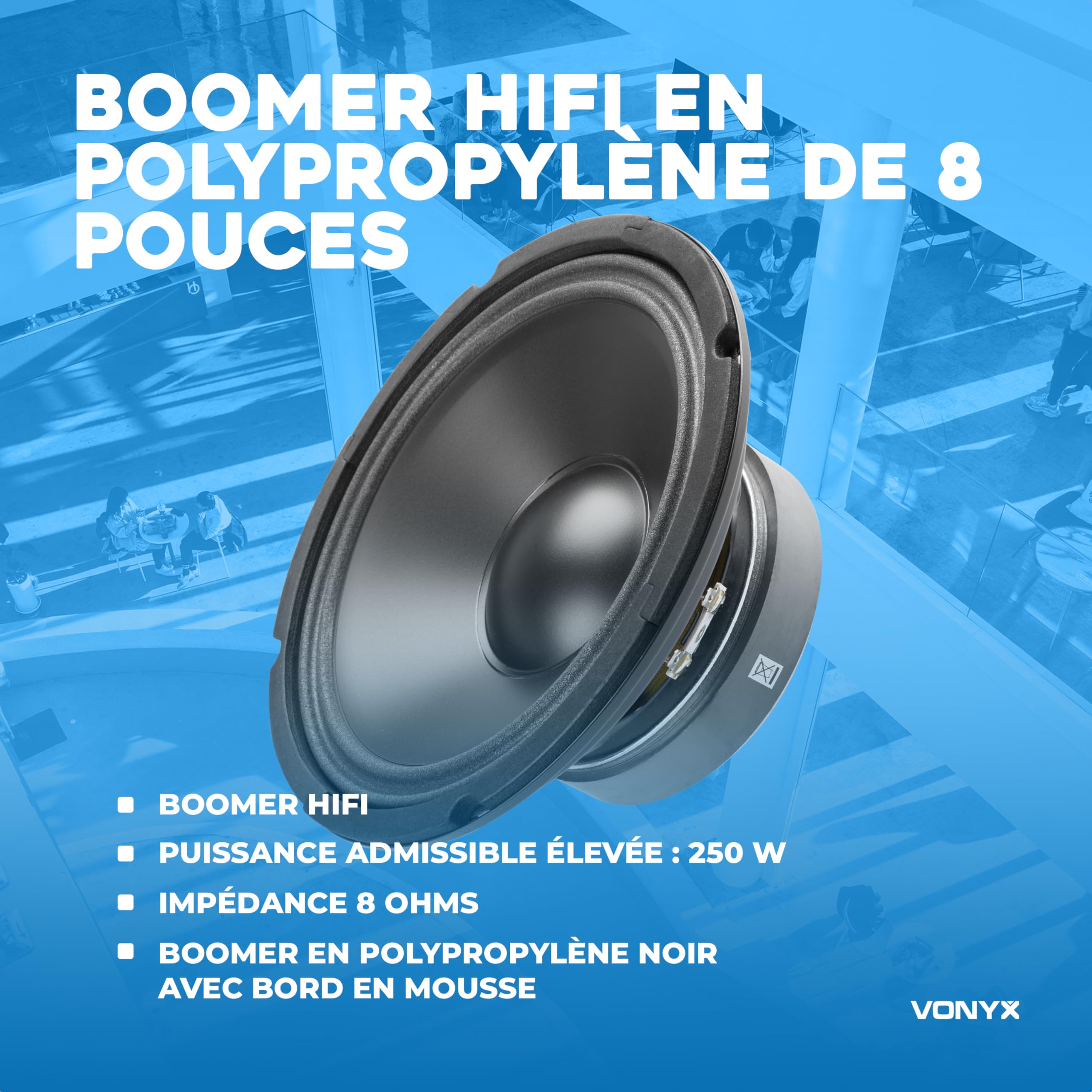 VONYX WP20 Haut-Parleur de Graves - Cône 8 Pouces (20cm), 250 Watts Max, Suspension Mousse, Bobine Résistante à la Chaleur, Idéal pour Enceinte HiFi ou HP de Remplacement