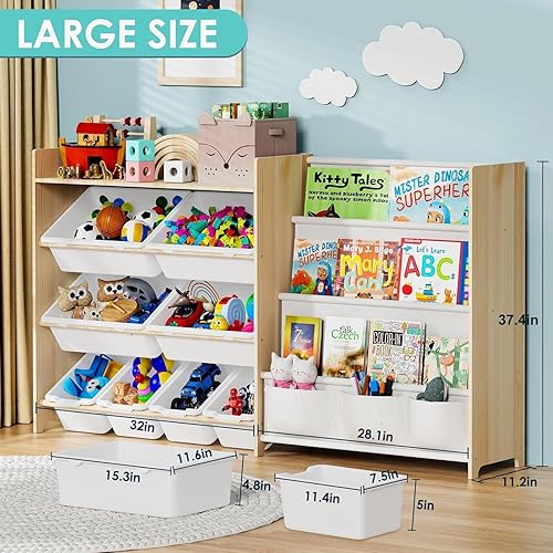 Miniatura 3 de Organizador grande de almacenamiento de juguetes con estantería, organizadores de juguetes y almacenamiento con 8 contenedores de almacenamiento,