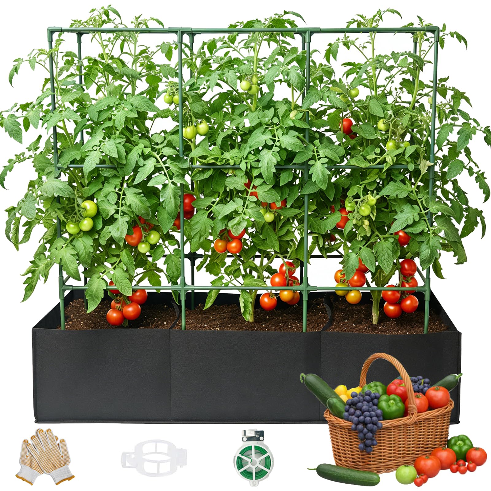 Tomato Cages for Garden, Plant Support Trellis with Grow Bags, Heavy Duty Metal Tomato Stakes for Climbing Vegetables, 115cm Tall Garden Trellis for Tomatoes, Cucumbers, Peas, Beans & Flowers
