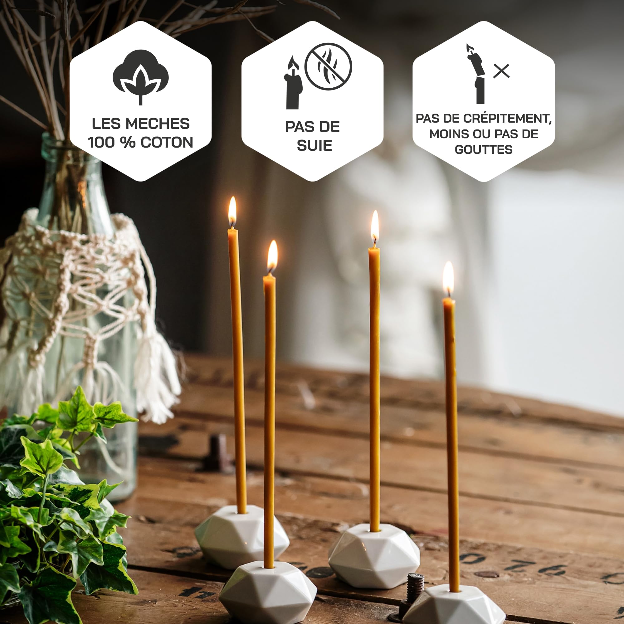 Bougies En Cire D'abeille Pure Danilovo - Lot De 50 - Pour Méditation, Prière Ou Décoration