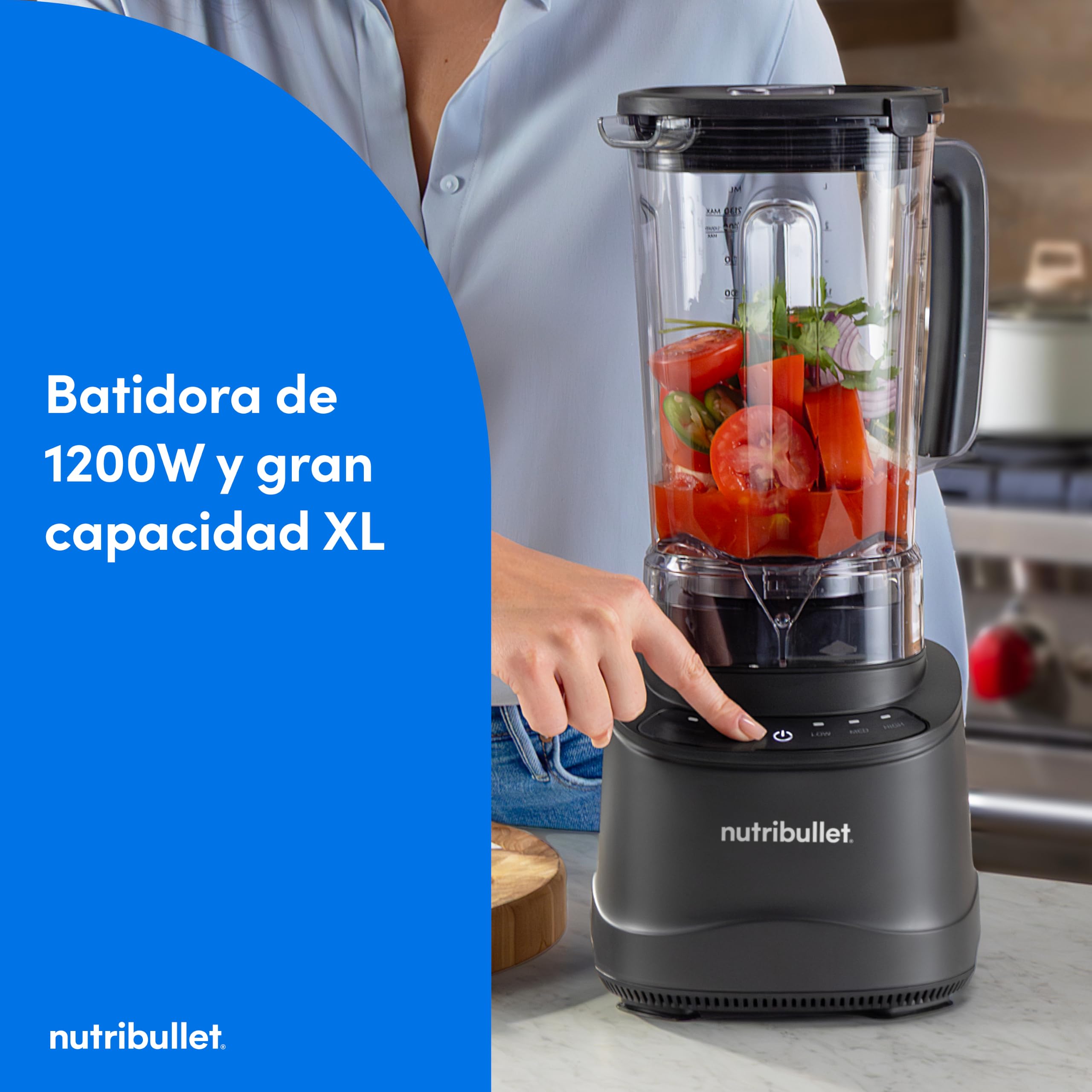 nutribullet Power Core™ Blender – Batidora de Vaso con Jarra XL de 2,1 L, Smoothies y Hielo Picado, 3 Velocidades + Pulse, Programa Smoothie Automático, 1200 W, Negro (NBF430MB)