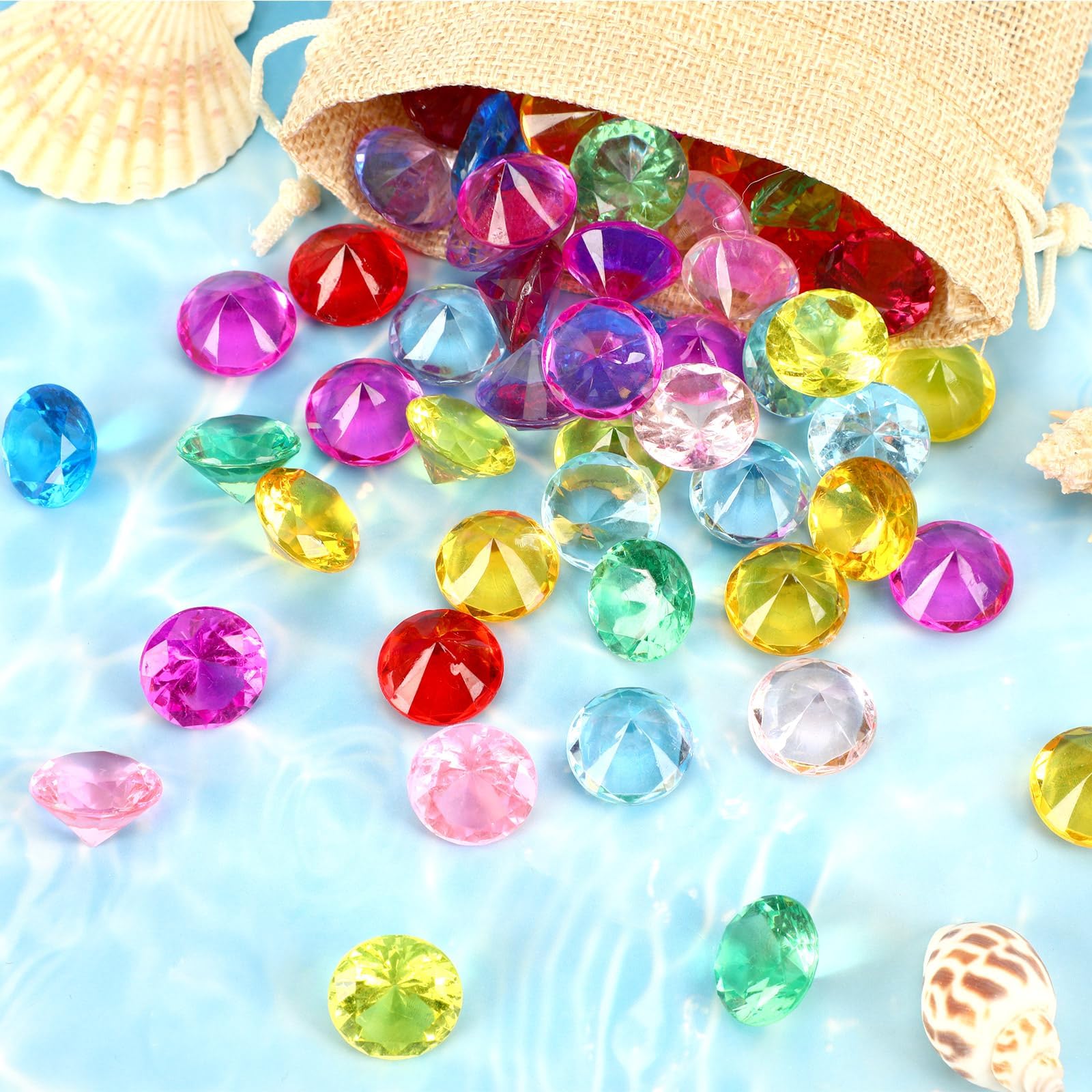 MARFOREVER 150 Stück Piratenschatz-Edelsteine, 2 cm große Acryl-Tauchjuwelen, Schatz-Edelsteine ​​für Poolspielzeug, Sinnesboxen, Piratenparty-Gastgeschenke, Dekorationen, Schatzsuchspiele