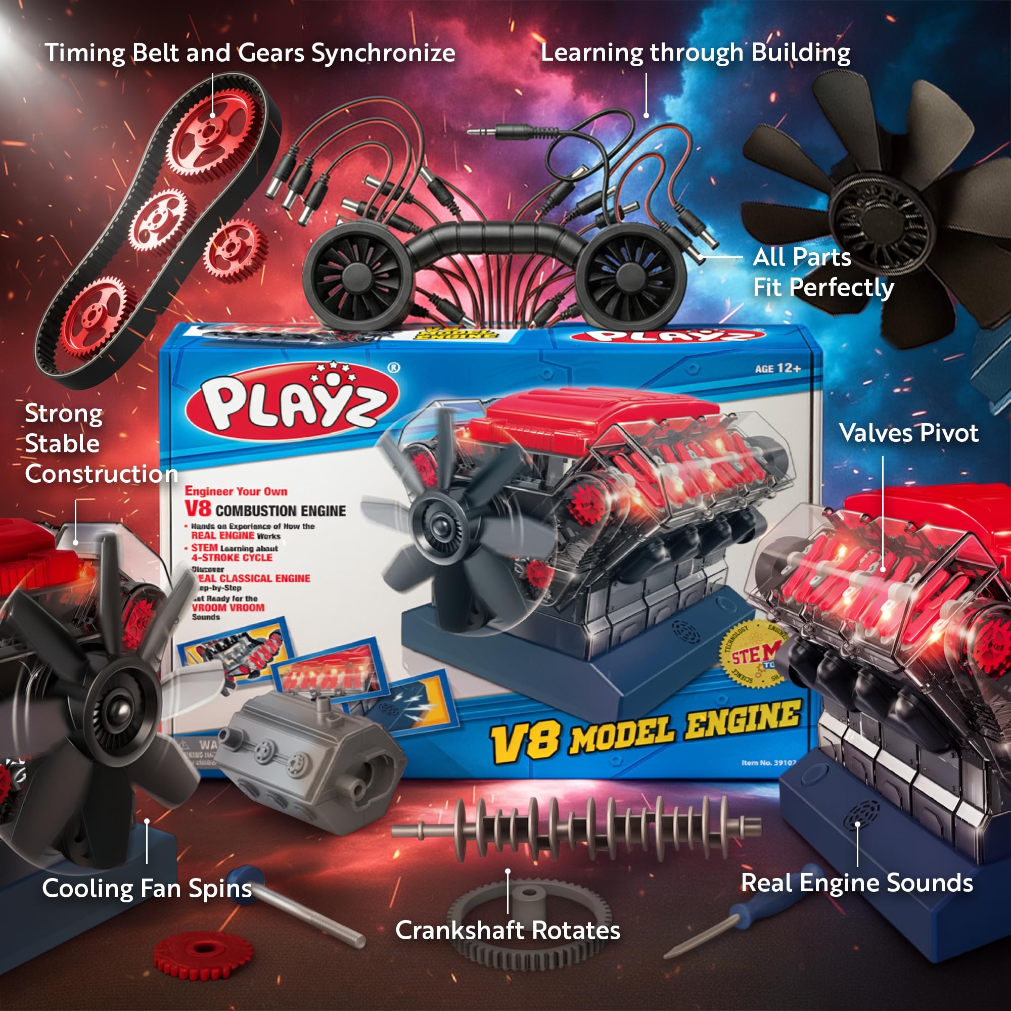 Playz Large V8 Engine Model Kit Build Your Own Mini V8 Engine kit that Runs — Amazon image 6