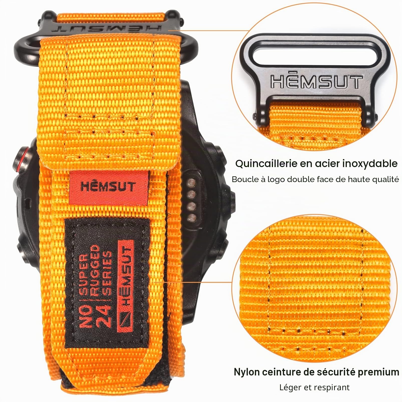 Bracelet de montre en nylon compatible avec Garmin, bracelet de sport pour fēnix/Forerunner/Approach/MARQ/quatix/D2 Series Bracelet de rechange robuste pour homme