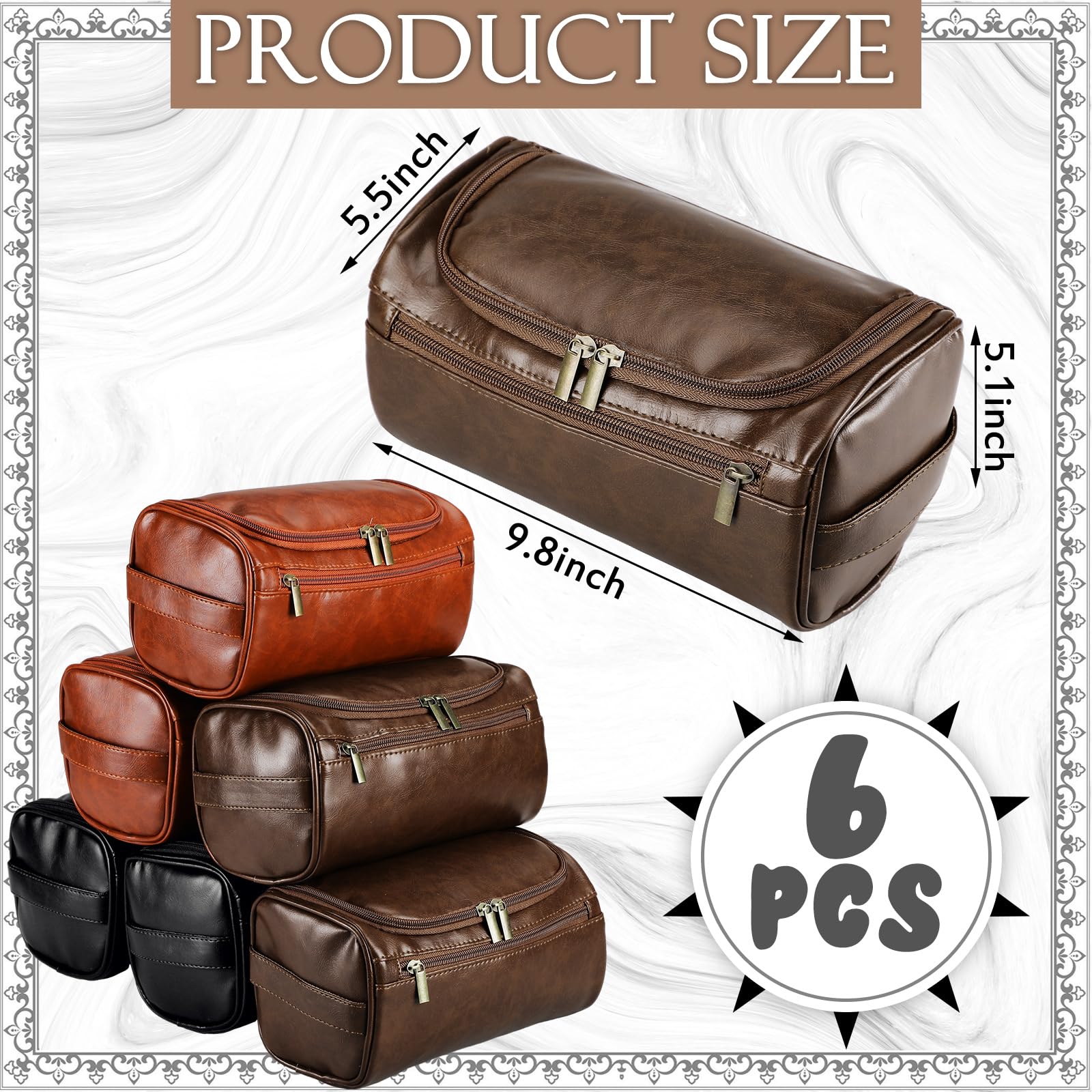 Aliceset 6 bolsas de aseo de cuero para padrinos de boda, bolsa de aseo para hombres con gancho, bolsa de regalo de boda, bolsa de propuesta de padrinos de boda con asa lateral, regalo para padre,
