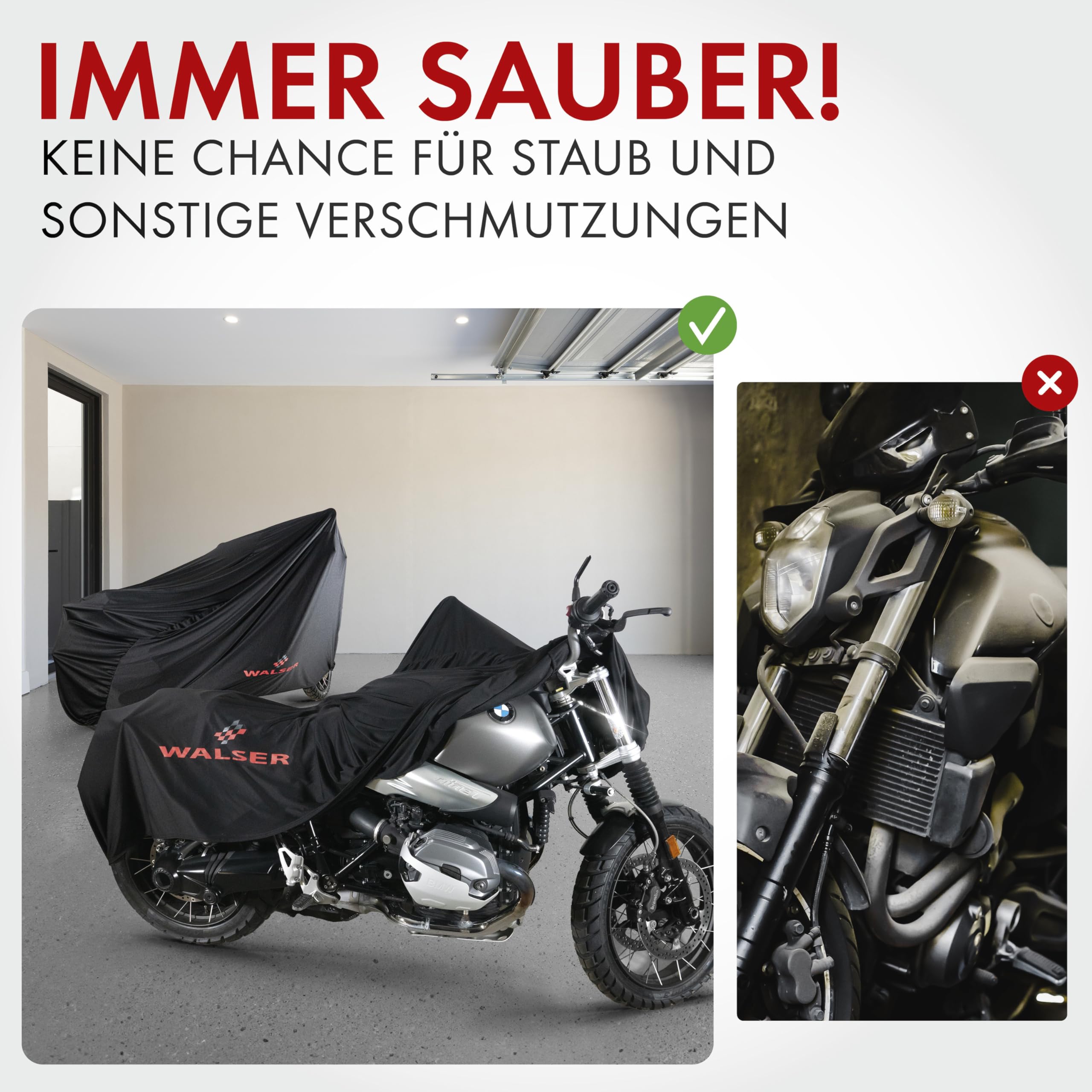 WALSER Telo Coprimoto Indoor M 215x95x120 cm - Coprimento Moto Stretch Traspirante, Protezione dalla Polvere per Scooter, Ciclomotore & Moto, Garage Moto Interno nero incl. Borsa