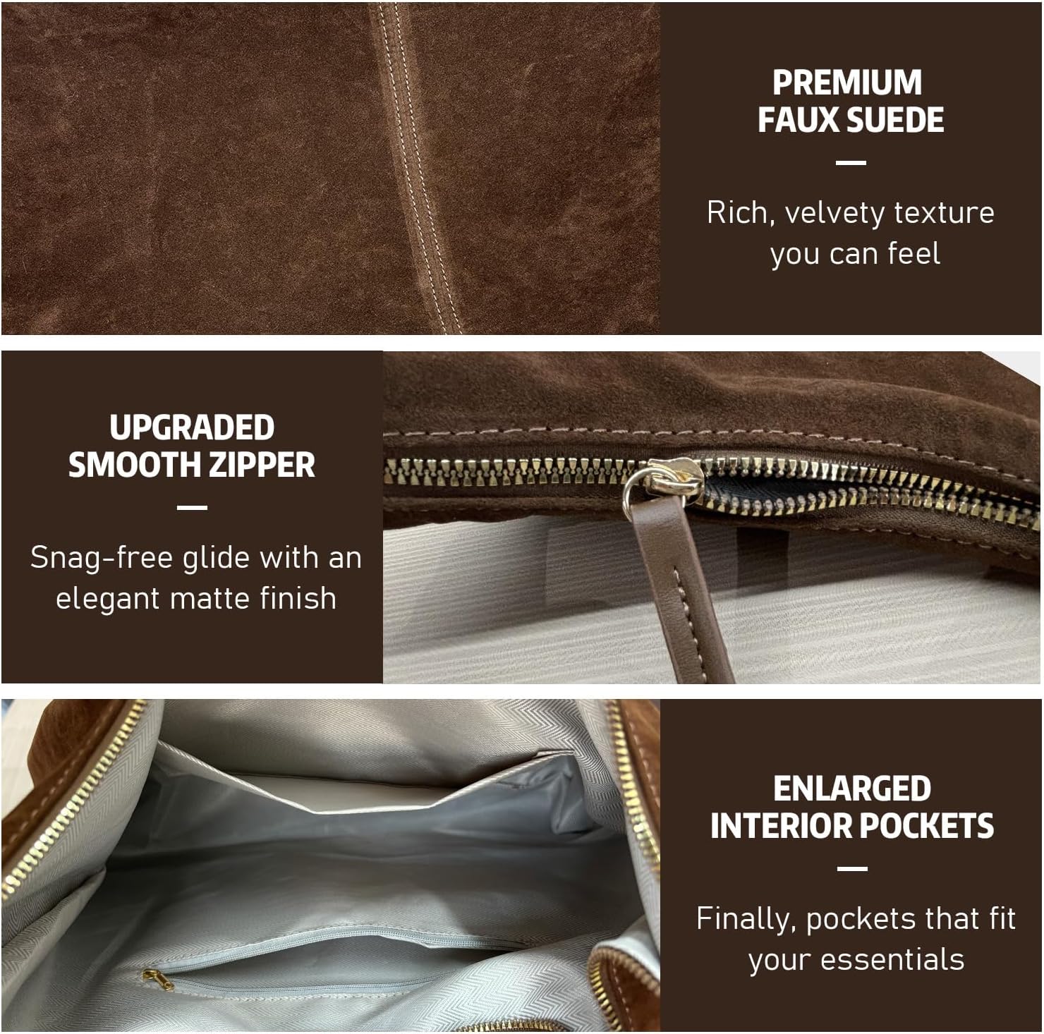 KJMYYXGS Faux Suede Tote Bag for Women, Large Slouchy Suede Hobo Shoulder Bag, Soft Crescent Purse for Work Travel College - Image 5