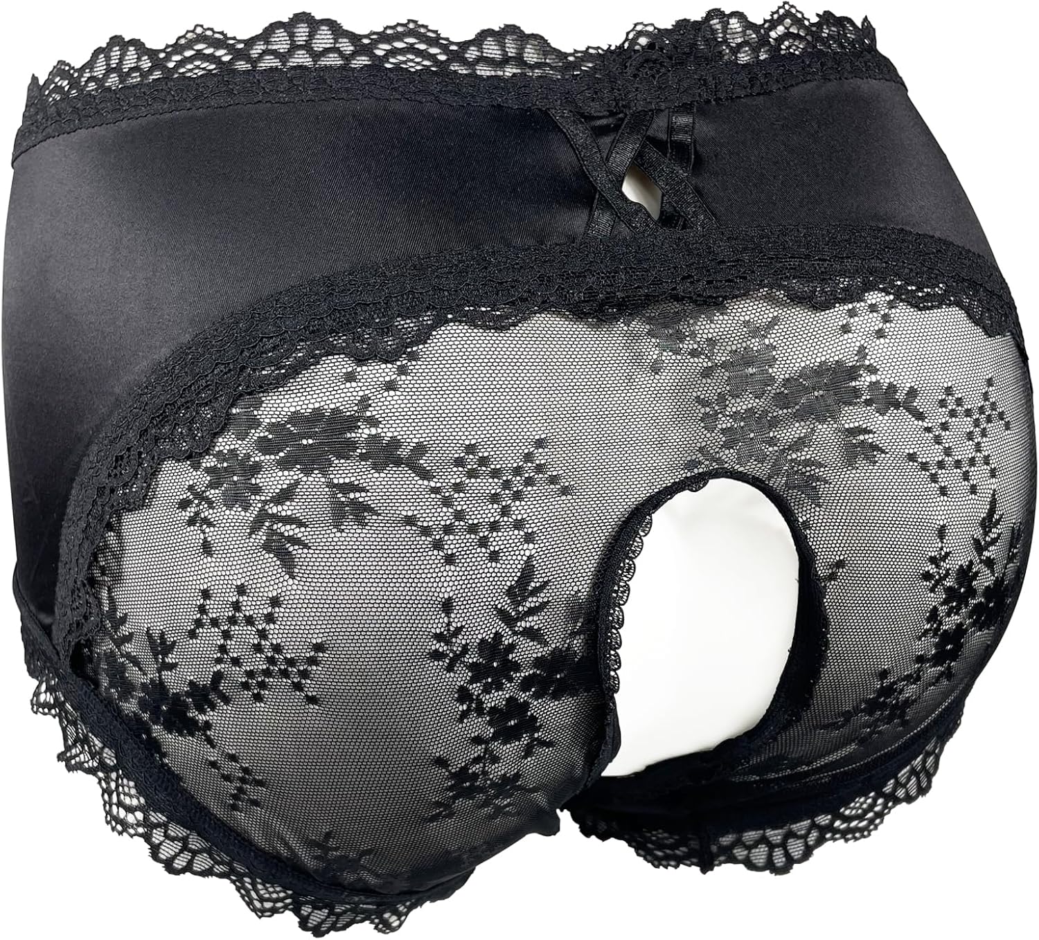 Femboy Sissy Black Mens Pouch Panties Men's Hipster Panty Lace Bikini Briefs Lingerie Underwear For Men-Manties Large Black Crotch Open 1pack