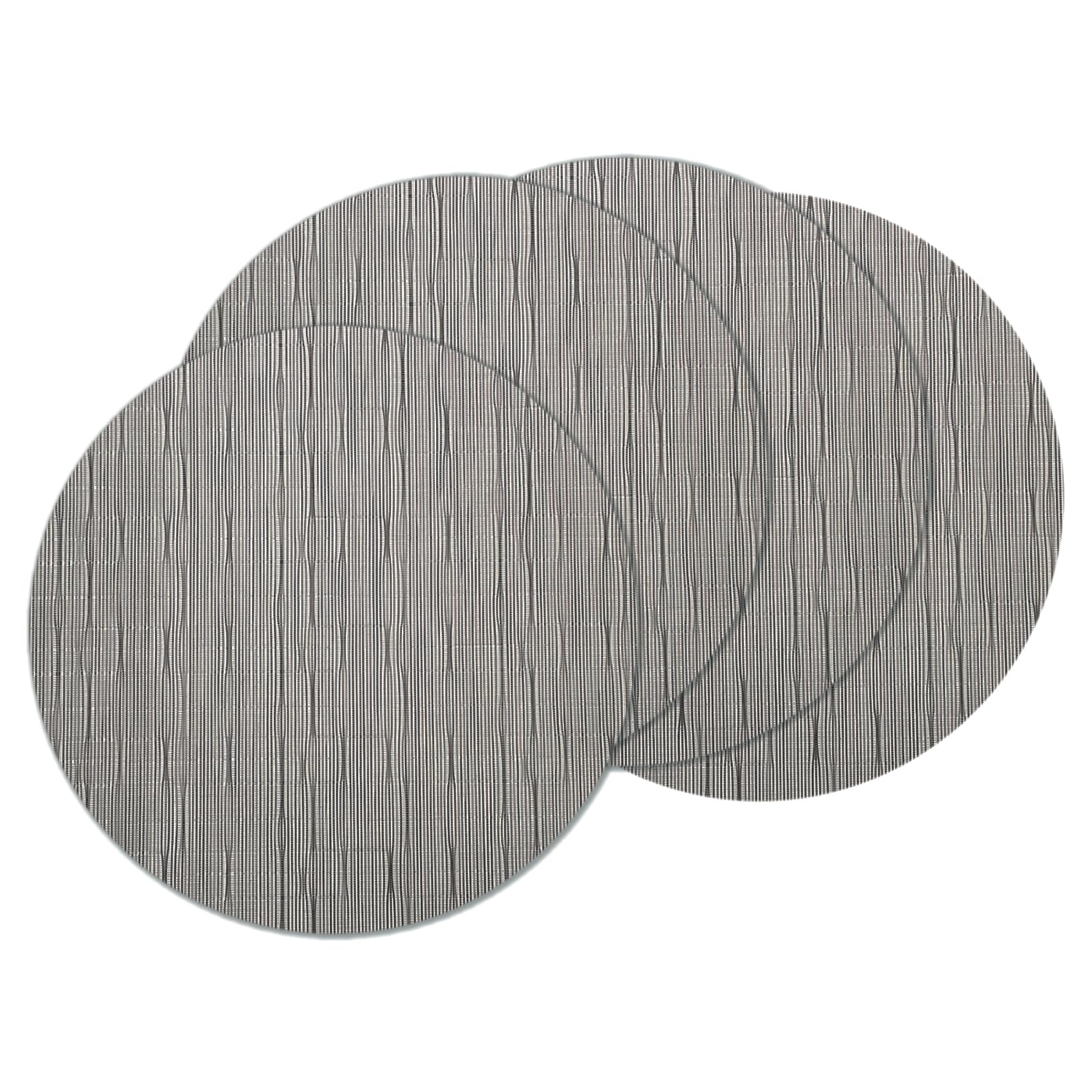 sourcing map 4 Pcs Placemats, 13.7 Inch PVC Placemats Round Braided Place Mats Non-Slip Heat Resistant Place Mats Washable Table Mats for Dining Table Bamboo Texture Surface, Silver Gray