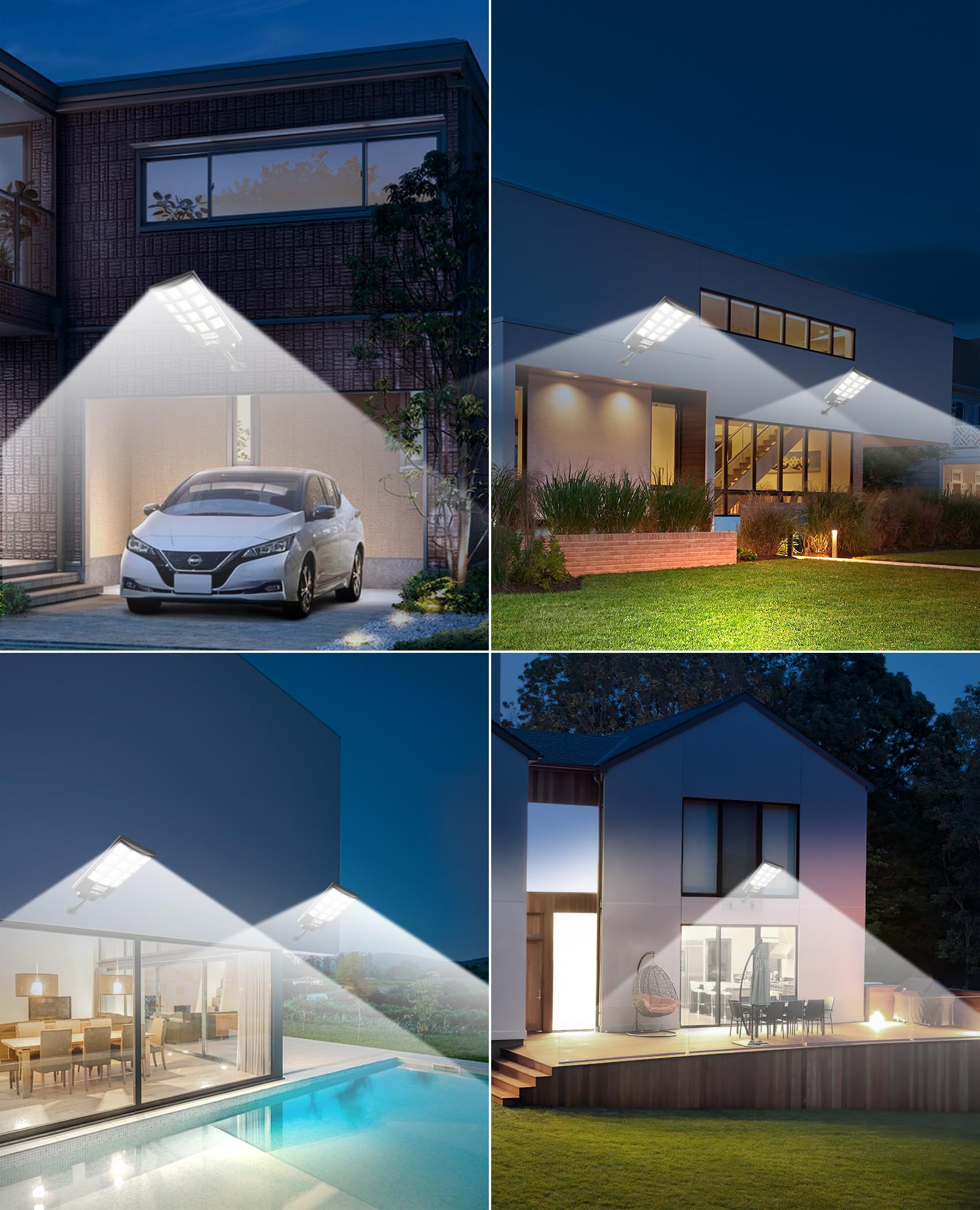 JAYNLT Solar Straßenlaterne für Außen, Solarlampen mit Bewegungssensor, 6500K Solarleuchten Dämmerung bis zum Morgengrauen, IP66 Wasserdichte Solarstrahler für Gärten Garage - 4PACK