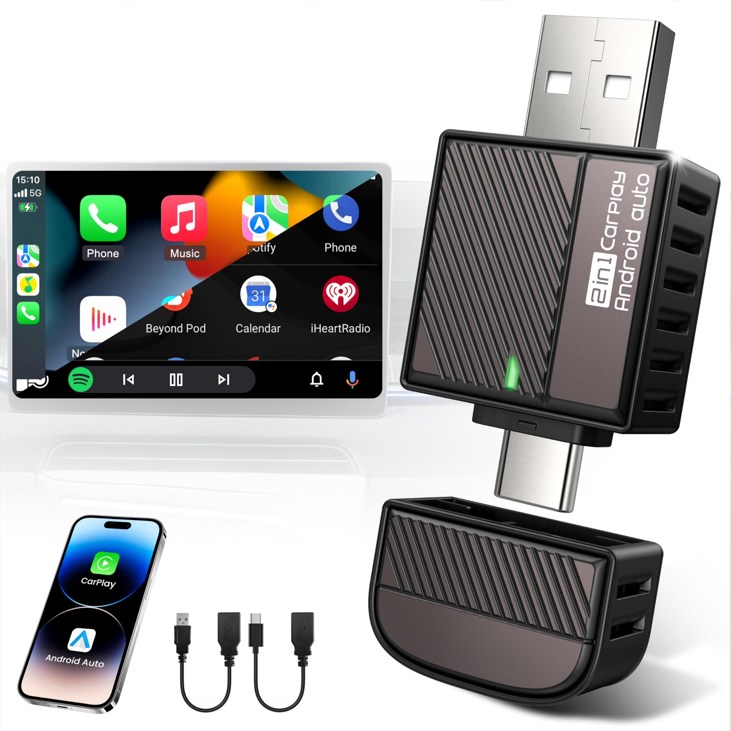 Wireless Android Auto & CarPlay Adapter 2-in-1, 2026 Upgraded UK Apple Car Play Dongle [Mini, Latency-Free, Auto Connect] Convert Wired to Wireless via USB-A/C, Plug & Play, Fit for 2016+ Cars -Black