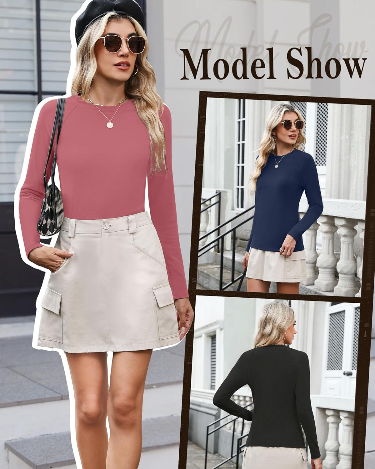 3 Pack Women's Thermal Shirts Fleece Lined Long Sleeve Top Crew Neck Raglan Thermal Winter Base Layer Undershirts - Image 6