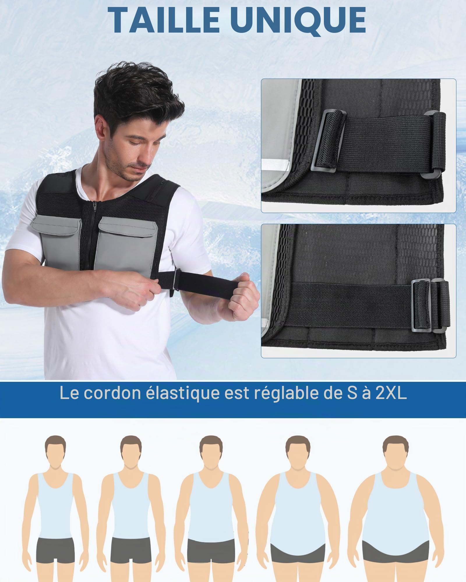 Gilet rafraîchissant Fernida, réfléchissant, réglable, avec poches de glace, pour la pêche, le cyclisme, la course, le jardinage, la construction