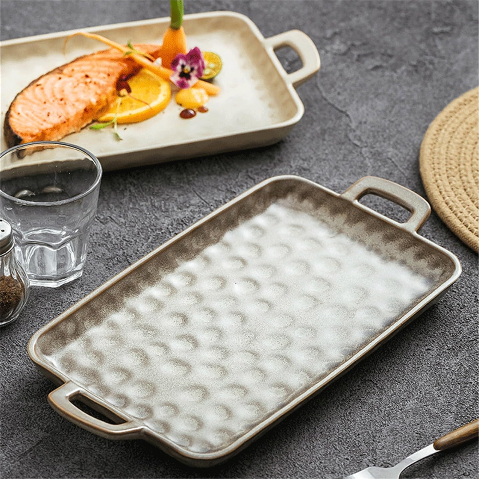 Versátil Vintage Kiln cambiado plato for hornear de cerámica texturizada martillada(Bruin)
