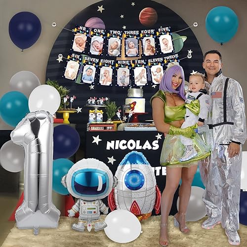 Miniatura 5 de Decoraciones de cumpleaños de primer viaje alrededor del sol, temática del espacio exterior, cartel de fotos de primer cumpleaños de recién nacido a