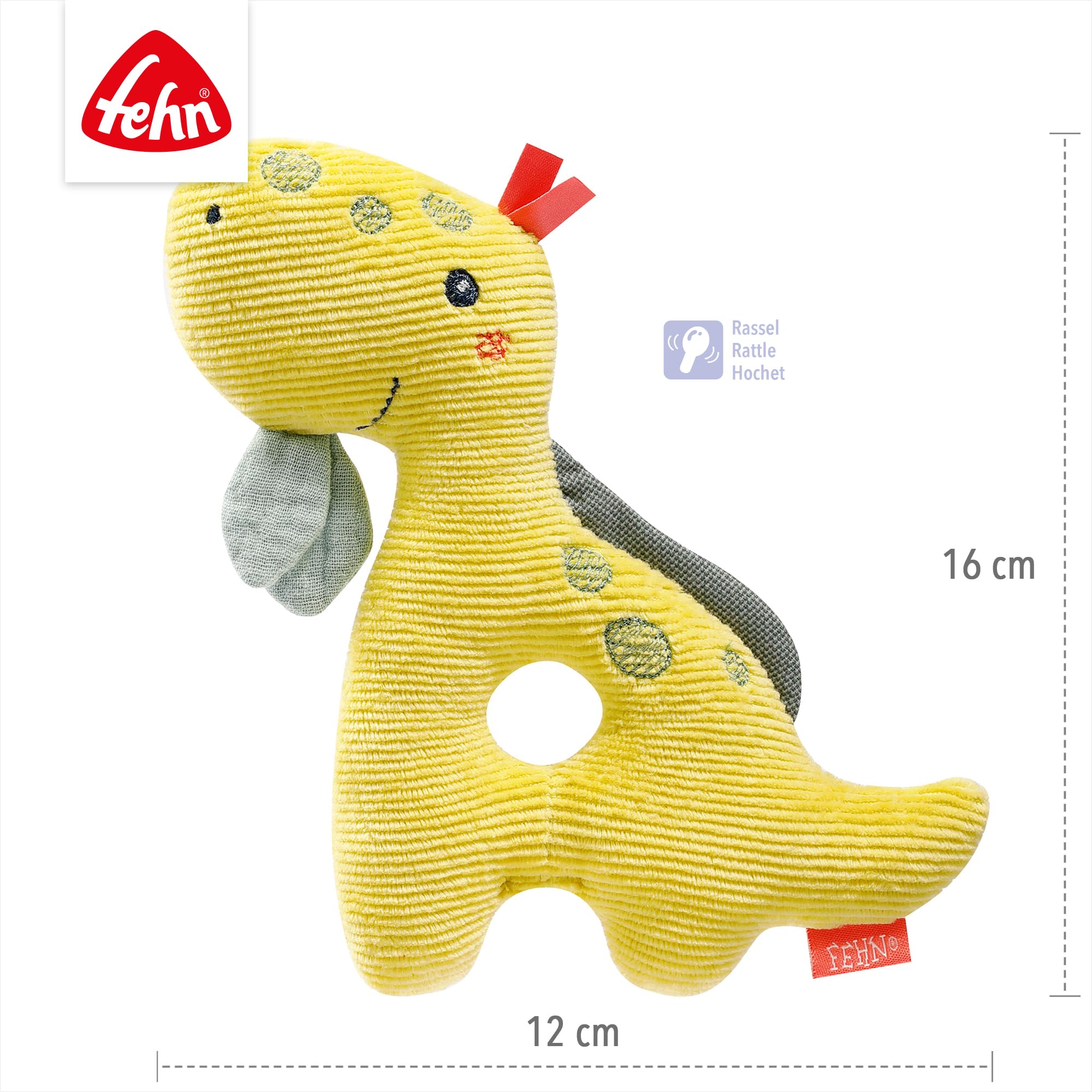 Fehn Gryfling Dino - Zabawka Motoryczna z Grzechotką dla Niemowląt i Małych Dzieci od 0+ Miesięcy - Wierny Towarzysz do Wczesnej Nauki